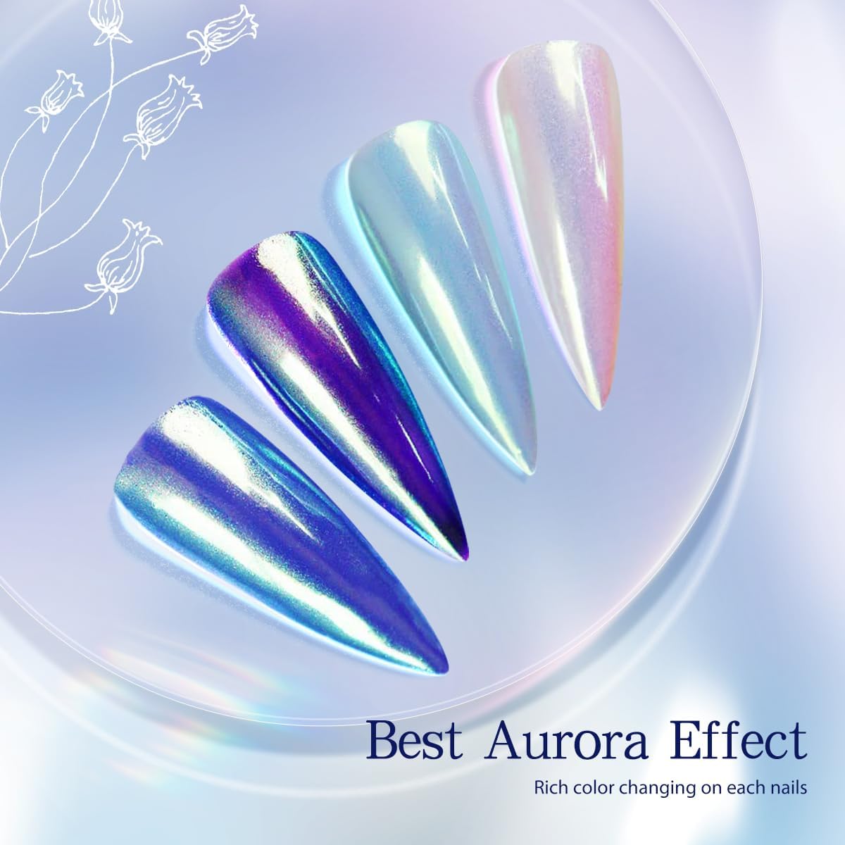 Pretty Diva Aurora Chrome Nail Powder - Mermaid Unicorn Chrome Powder for Nails, Aurora Iridescent Nails Chrome Powder Glitter Manicure Pigment