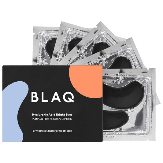 BLAQ Eye Masks for Dark Circles, Wrinkles and Puffiness. Hydrating and Cooling with Marine Algae and Activated Charcoal, Vegan and Cruelty-Free, Hyaluronic Acid Bright Eyes, 5-Pairs