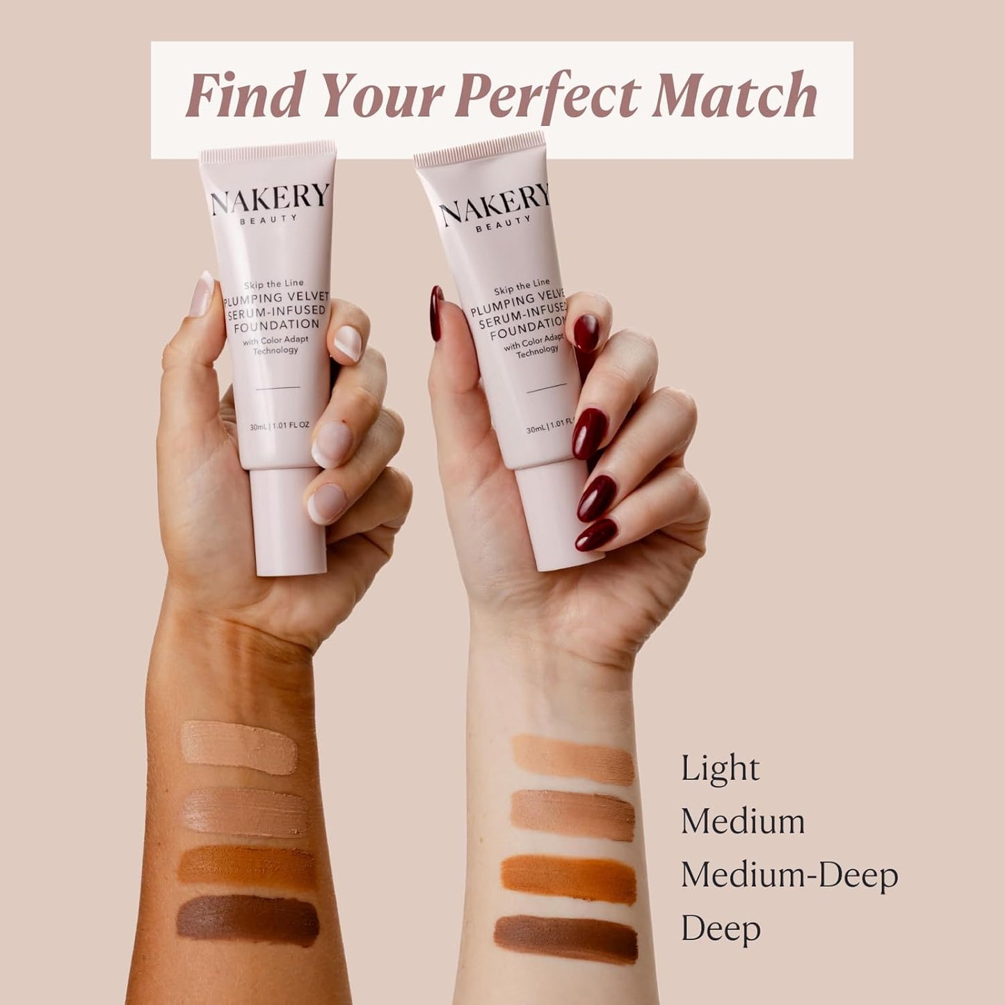 Nakery Full Coverage Plumping Liquid Foundation - Serum Infused Makeup with Niacinamide & Hyaluronic Acid for All Skin Types - Medium