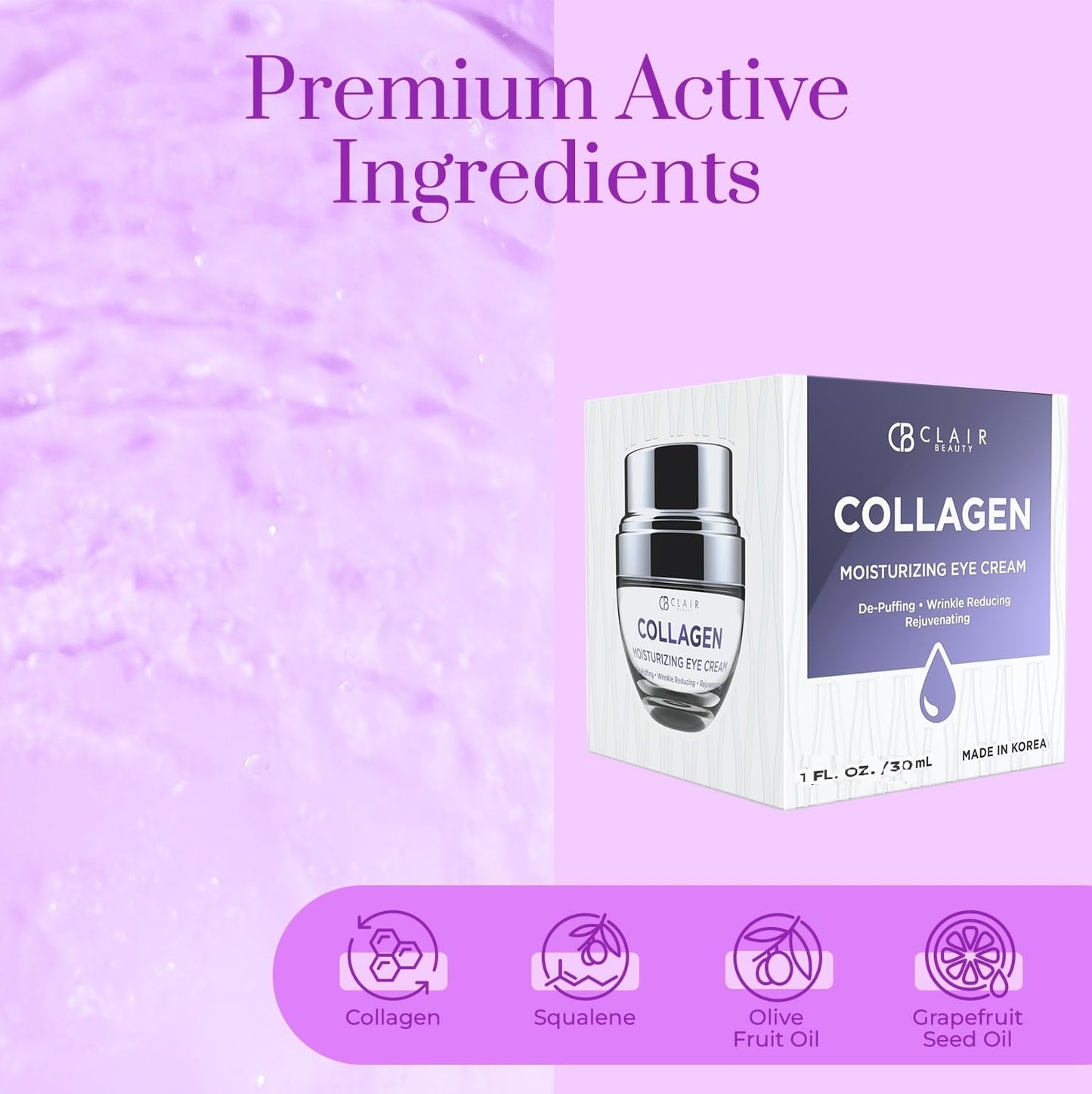 Collagen Eye Cream - For Dark Circles and Puffiness, Moisturizing & Anti-Aging Under Eye Cream - Cruelty Free Korean Skin Care For All Skin Types - 1.01 OZ