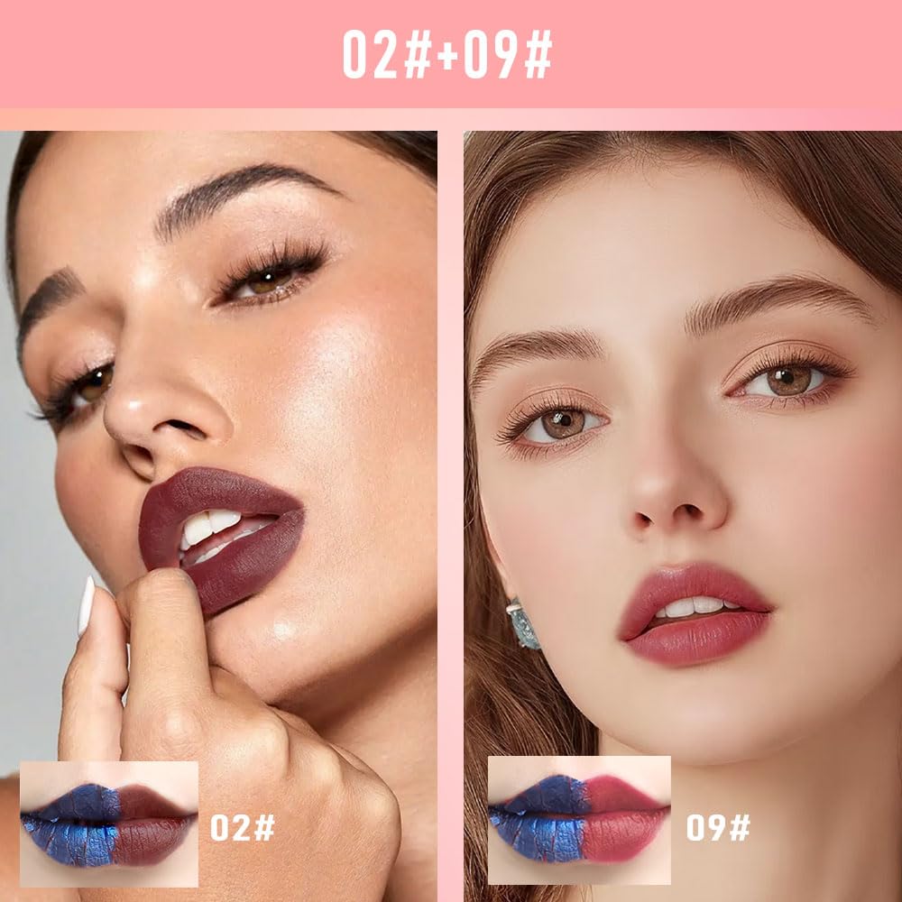 Lip Stain Peel Off Set–Long Lasting Waterproof Lip Tint, Smudge Proof Transfer Resistant Lip Stains Tattoo,High Pigment Matte Lip Color, Kiss Proof Peel Off Lip Stain Masque, Stay Lip Makeup 02+09