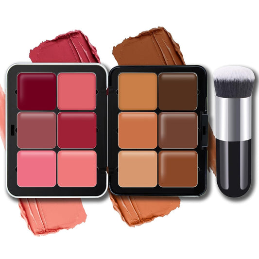 12 Colors Color Correcting Concealer Foundation Palette, Cream Blush and Concealer Palette, Long Wearing Smudge Proof Blendable Matte Finish Blush Powder Highlighter Cream Contour Palette Makeup (02)