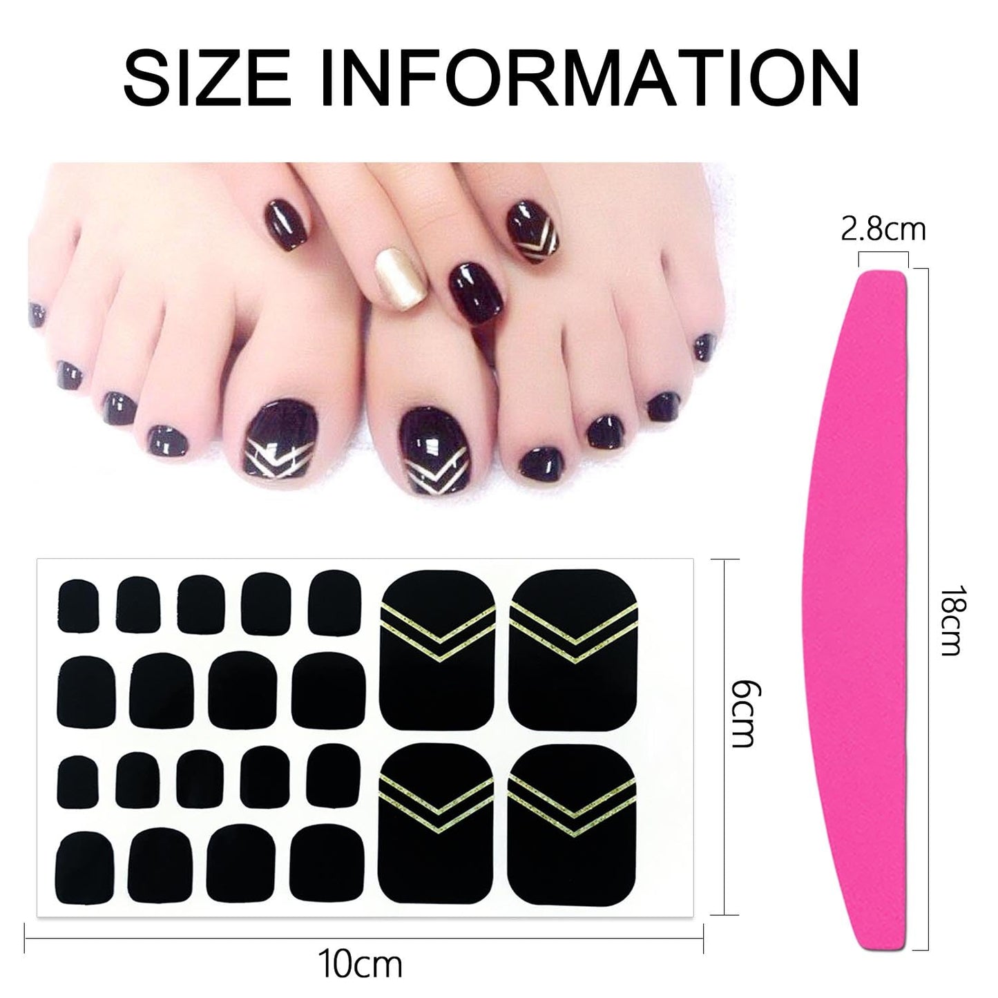 SILPECWEE 20 Sheets Black Toe Nail Stickers Full Nail Wraps for Toes Toenail Polish Strips Gel Nail Strips Self Adhesive Toenails Polish Stickers Nail Art Manicure Sticker with Nail File
