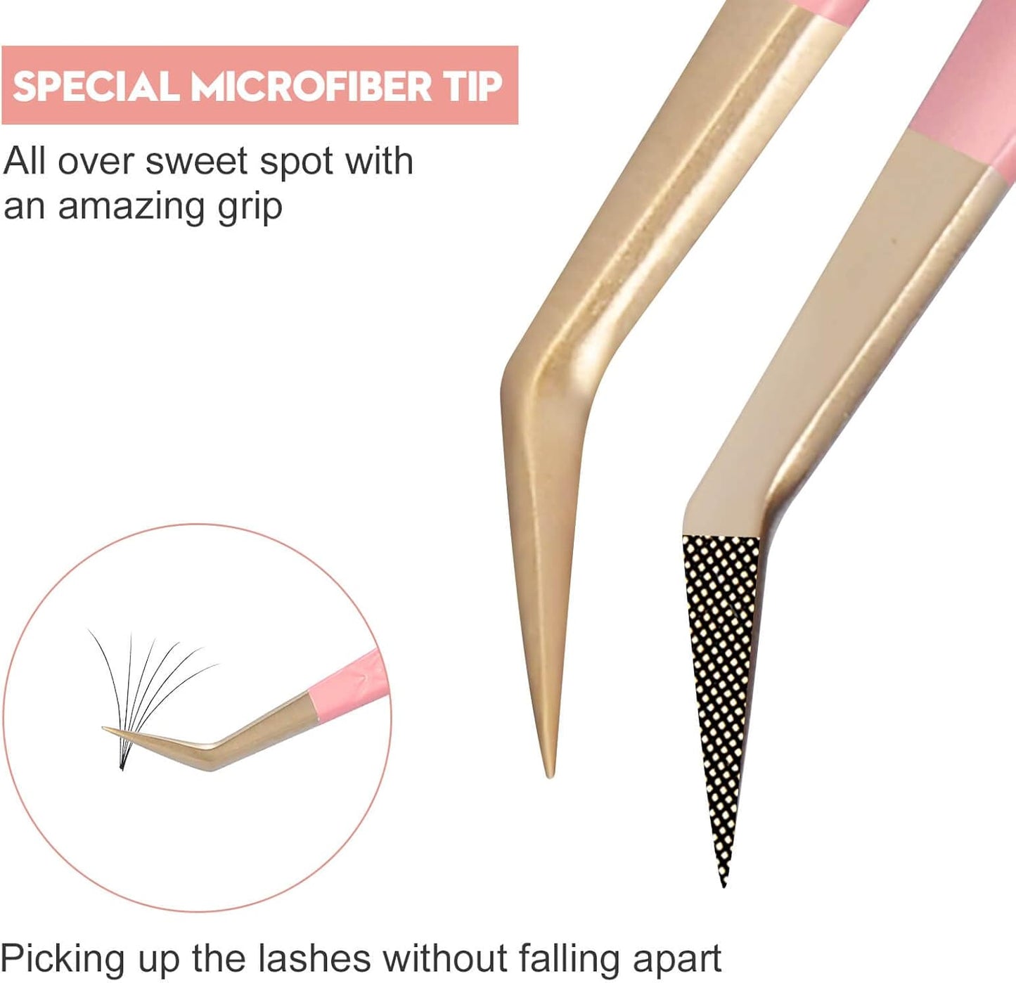 Ms.Queen Volume Lash Tweezers Set,2Pcs Fiber Tip 45 Degree Volume and Curved Isolation Eyelash Extension Tweezers