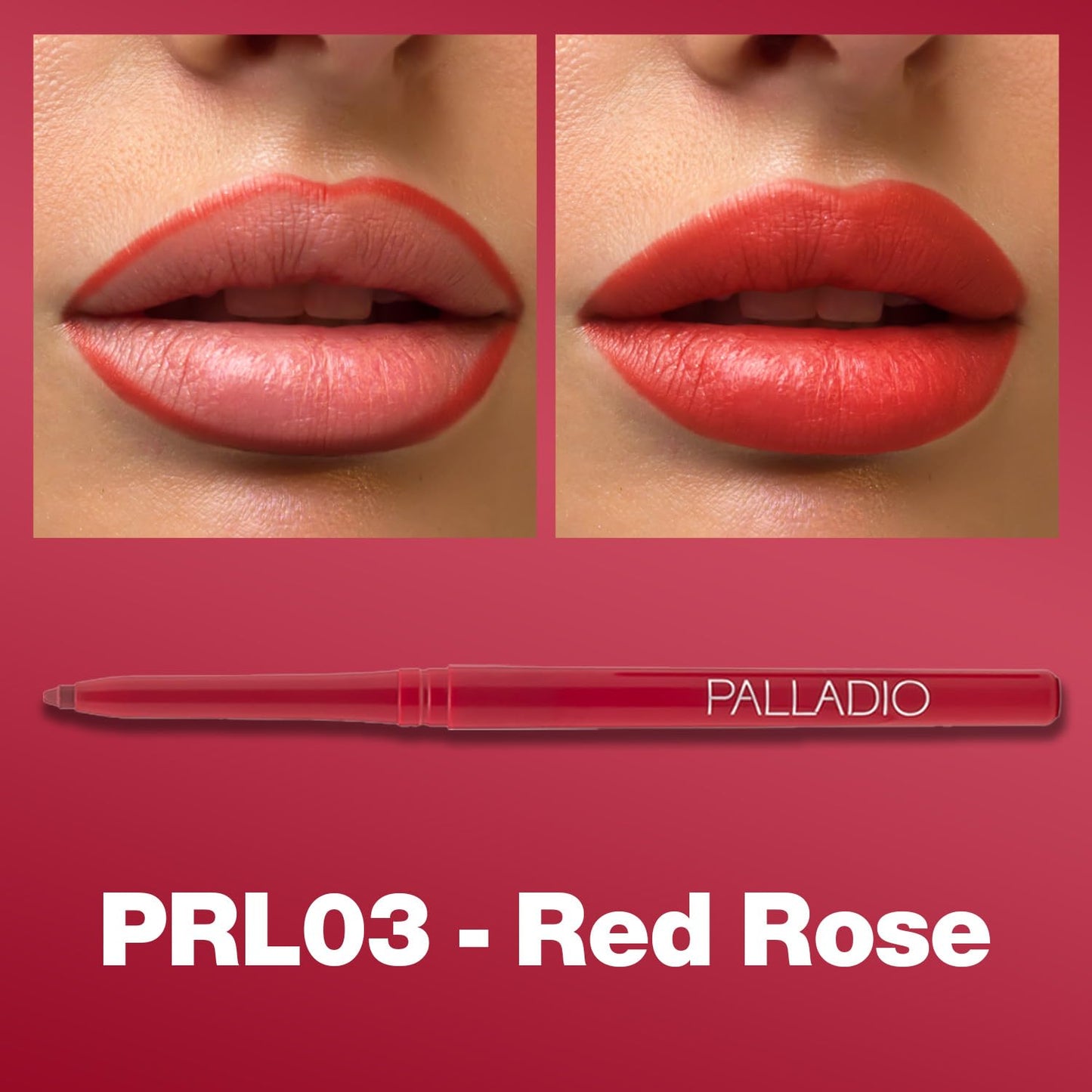Palladio Retractable Waterproof Lip Liner High Pigmented and Creamy Color Slim Twist Up Smudge Proof Formula with Long Lasting All Day Wear No Sharpener Required, Red Rose