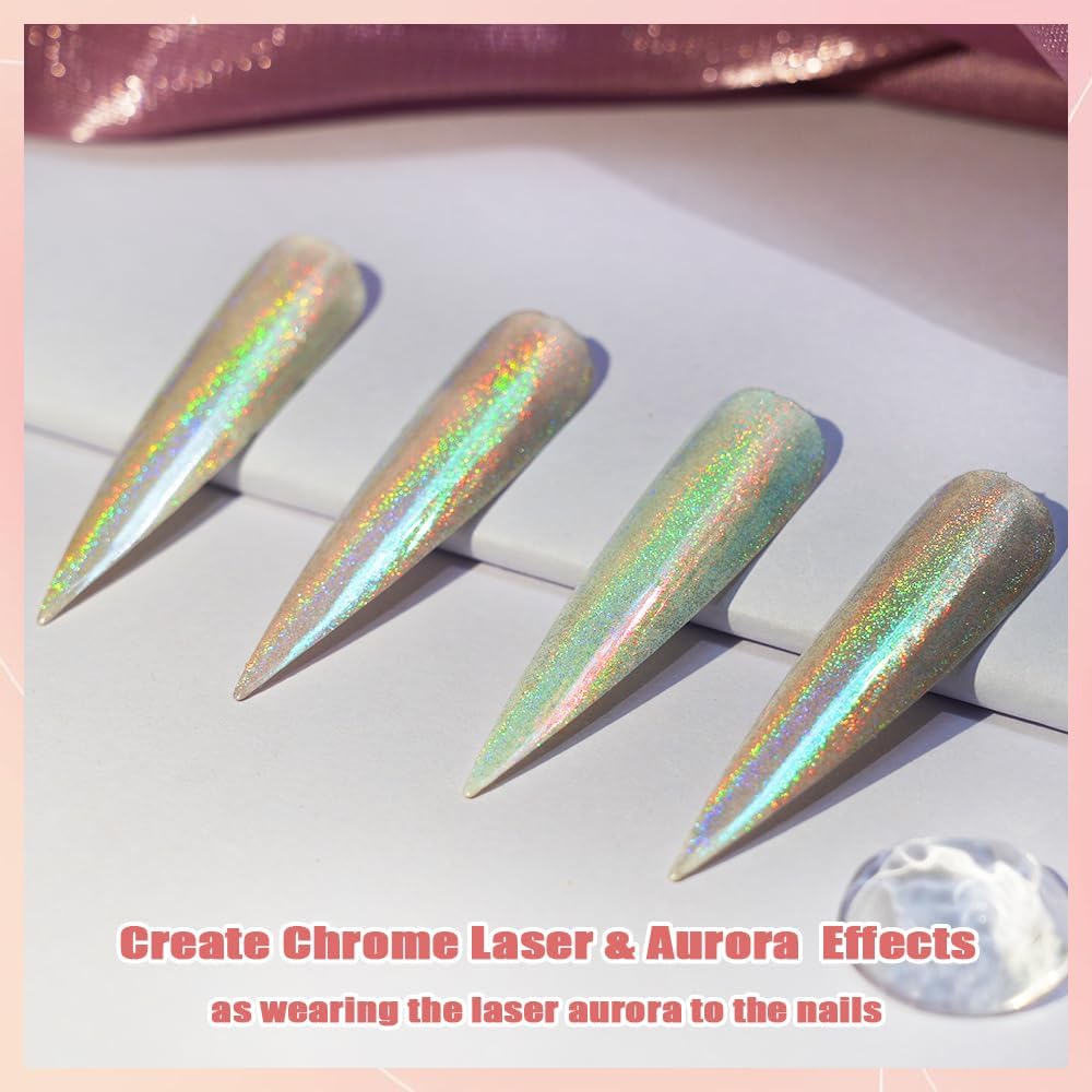 Allstarry Chrome Nail Powder Holographic Aurora Metallic Mirror Laser Effect Pigment, Iridescent ICY Aurora Glitter Dust Kit for Gel Polish Nail Art Decoration, Resin Craft - Emerald Rainbow