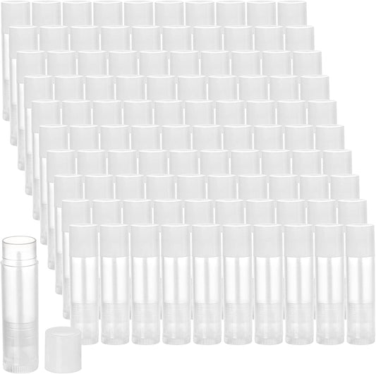 Bekith 100 Pack 5.5ml Clear Empty Lip Balm Tubes with White Caps