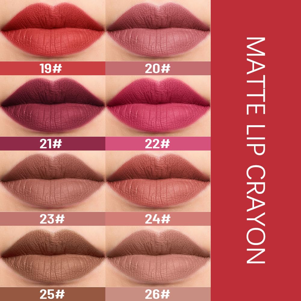 BINGBRUSH Matte Lip Crayon Set – Longwear, Waterproof, Velvet Finish, Built-in Sharpener, Smooth Lip Liner & Gloss (23#+24#, 2 Count (Pack of 1))