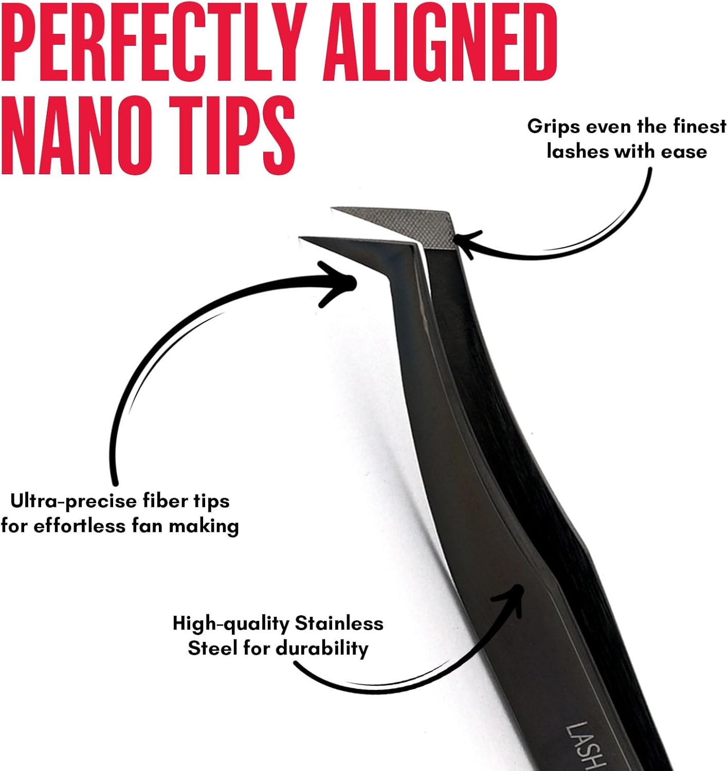 Mega Boot Volume Fiber Tip Lash Tweezer – LASH ARTIST ACE, Professional Eyelash Extension Tweezers, Precision Fan Making, Plain Grip (Black)