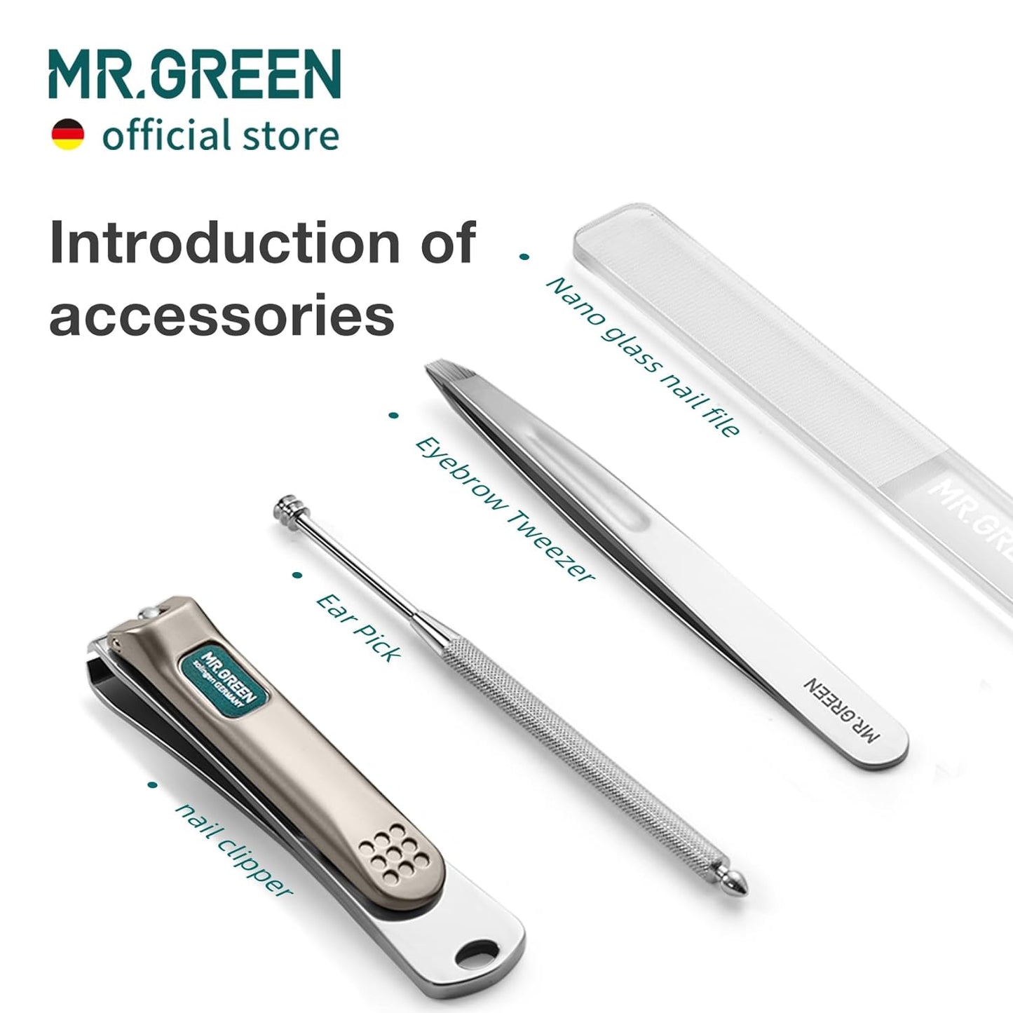 MR.GREEN Colorful Manicure Set Practical Pedicure Kits Nail Clippers Personal Care Tools Facial Hair Scissors with Fashion Case (Mr-6681 Green)