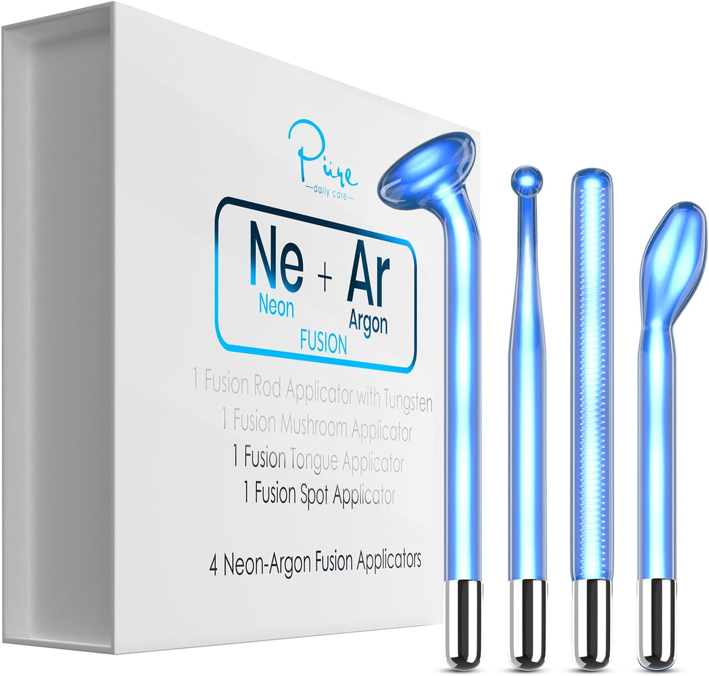 4-Piece Fusion Wand Acessory Set for Nuderma Wands - NuDerma NOT Included - Neon & Argon Fusion Glass applicators for Nuderma – High Frequency Upgraded Fusion Wand Set Compatible with Nuderma Systems