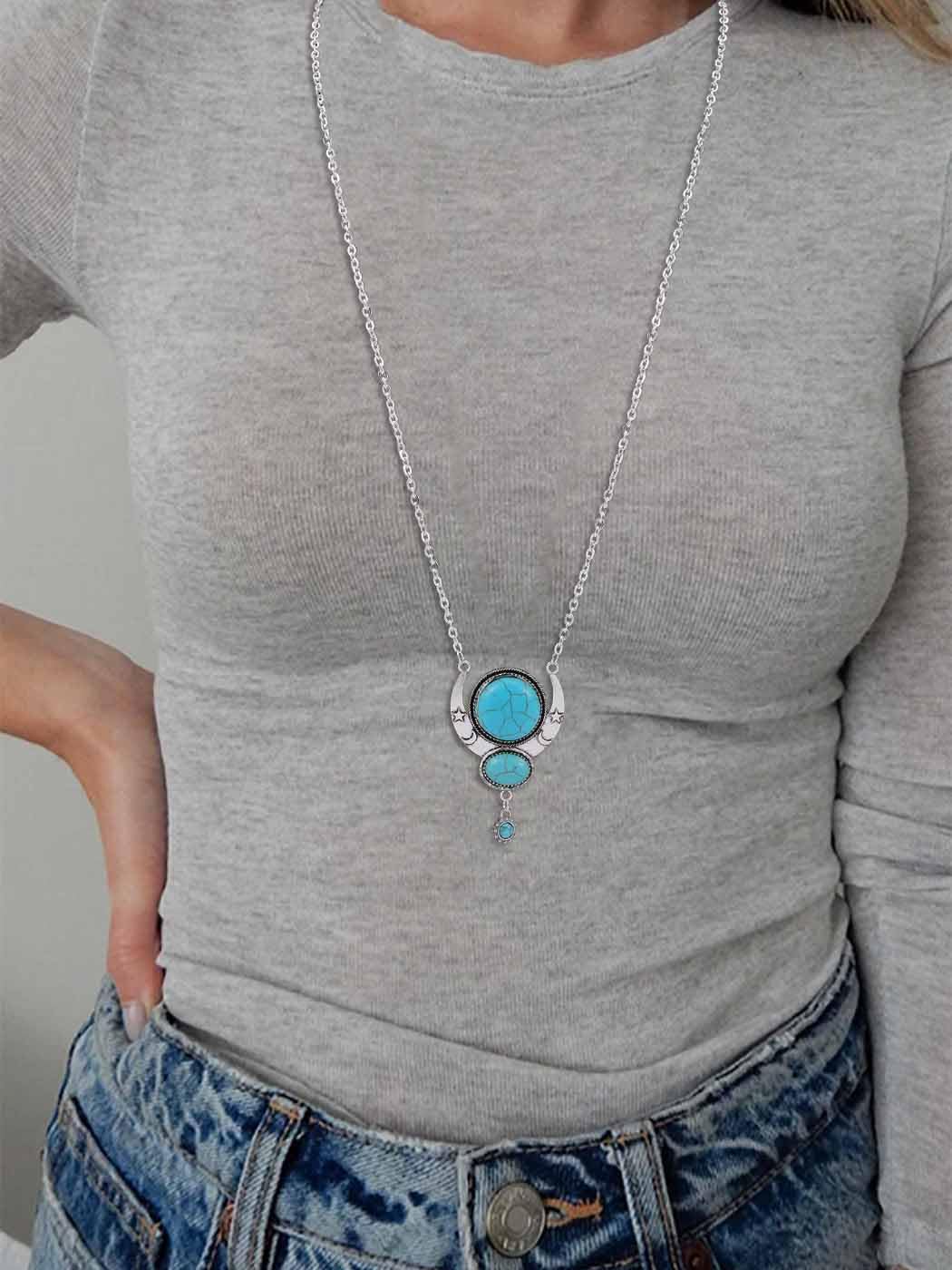 Y2K Necklace Puffy Turquoise Beaded Necklaces Pendant Boho Necklace Leather Choker Wrap Necklaces Jewelry for Women