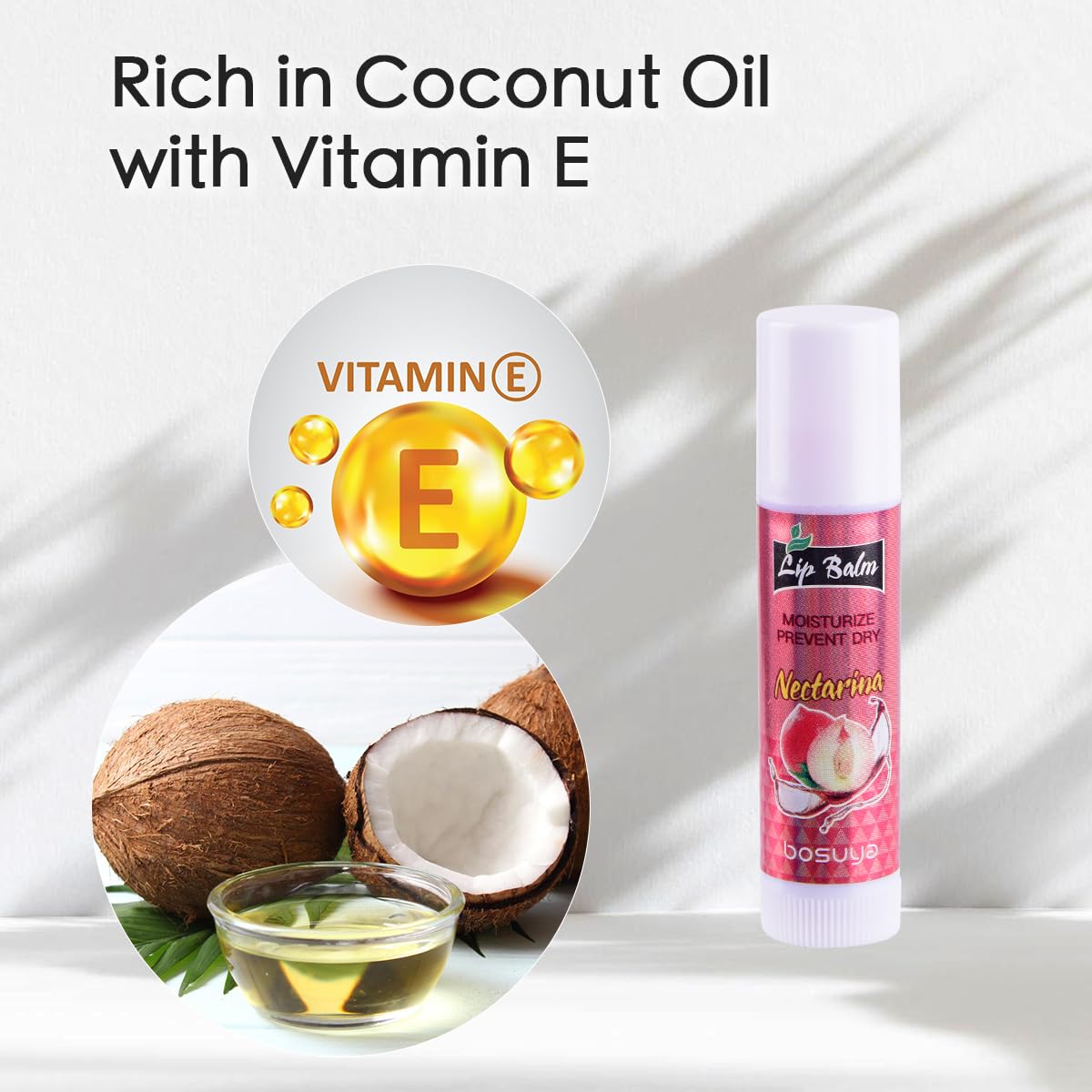 6 Pack Lip Balm, Fruit Flavoured Lip Balms, All Day Moisturising, Soft Natural Lip Balm with Vitamin E and Coconut Oil for chapped or dry lips.