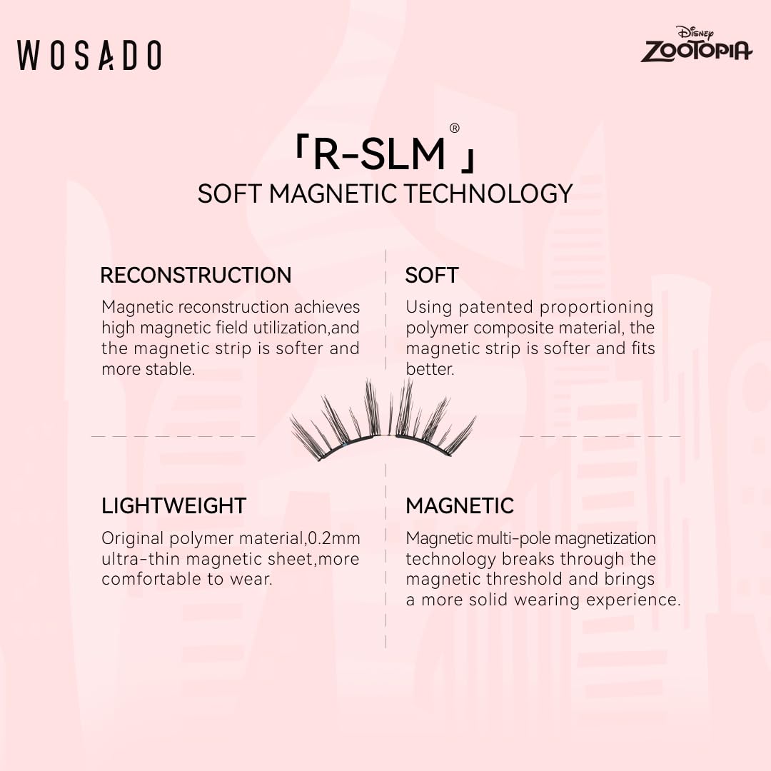 WOSADO×Disney Soft Magnetic Eyelashes Kit with Applicator, Nick Reusable Glue-free Wispy Magnetic Lashes, Cruelty-free False Lashes, Waterproof, Lightweight, Suit for Heavy Makeup