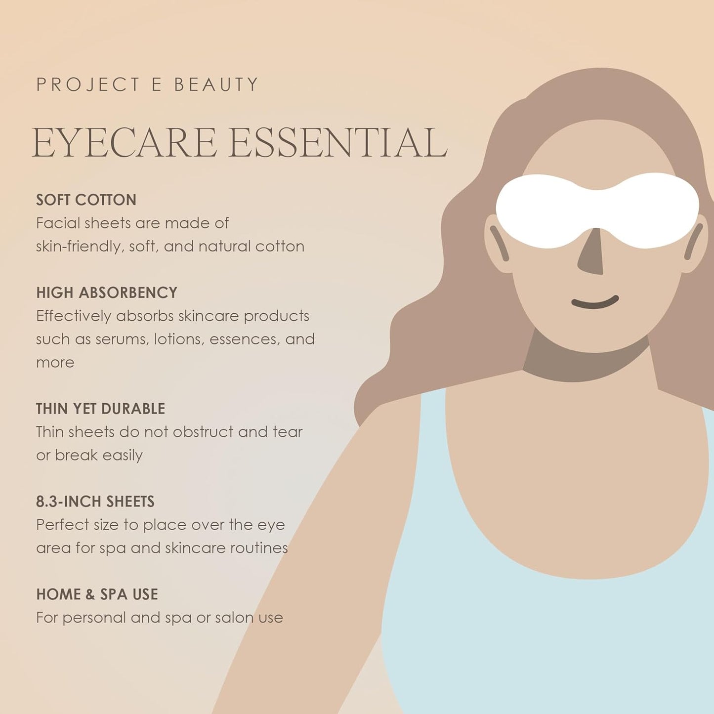 100pcs Disposable DIY Non-Woven Eye Mask Paper by Project E Beauty | DIY Cotton Eye Care Mask | for Skincare & Spa Salon Use | Cosmetic Facial Paper for Toner, Serum, or Lotion (100, Eye Shaped)