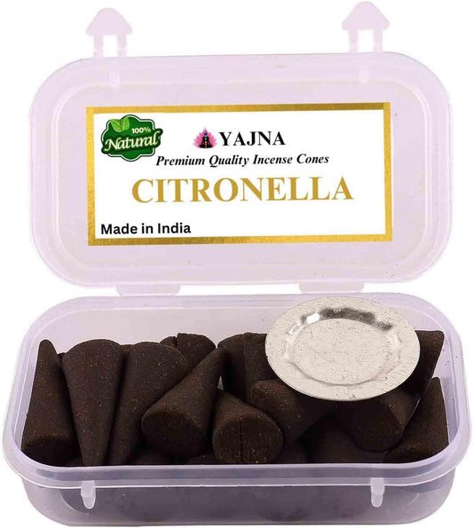 Yajna Citronella 100%-Natural-Incense-Cones Handmade-Hand-Dipped Organic-Chemicals-Free for-Purification-Relaxation-Positivity-Yoga-Meditation The-Best-scents (60 Count)