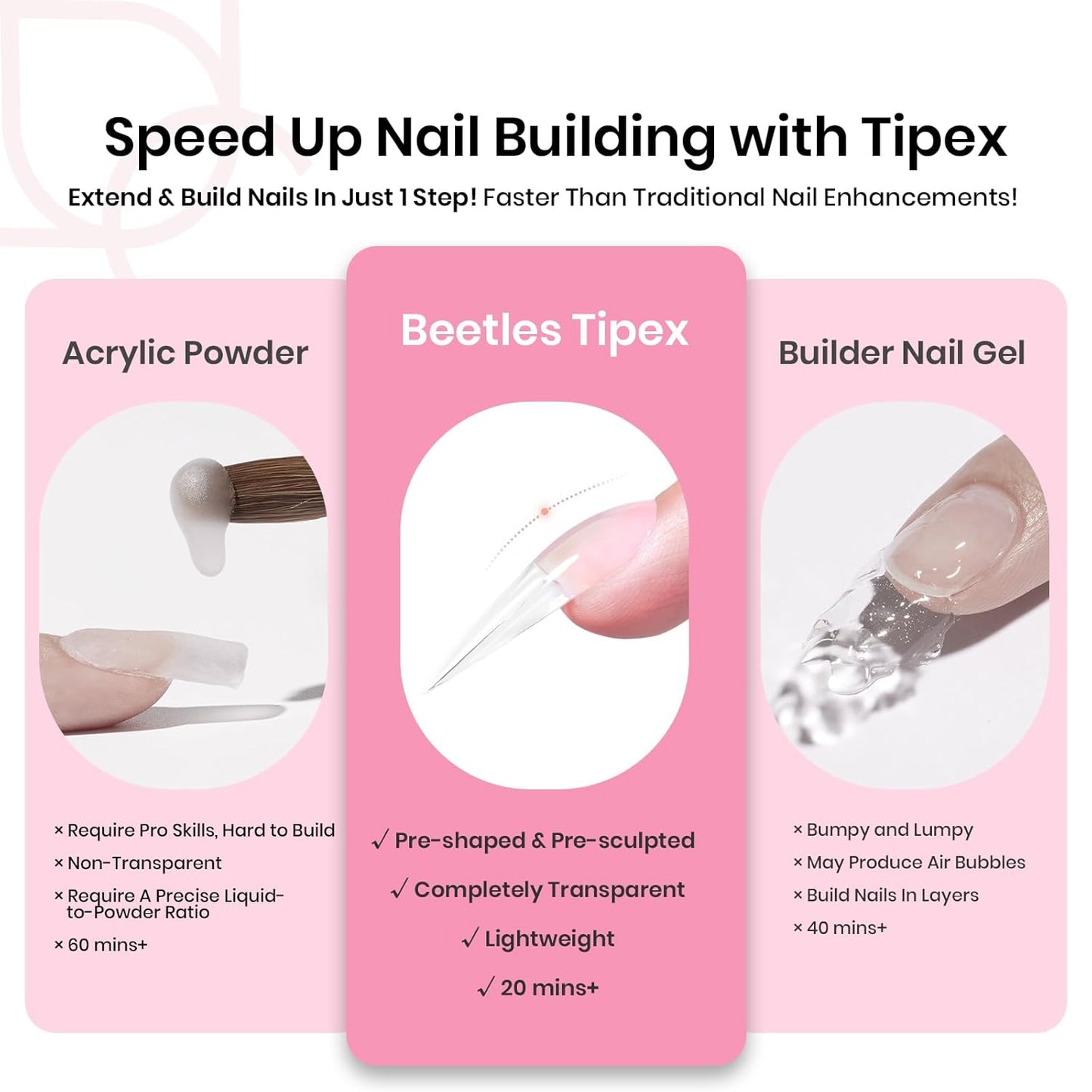 Beetles Tipex Instant Apex Nail Tips Kit Halloween Nails, Stiletto Long, 224pcs 16 Sizes, with Tipex UV Nail Glue Mini Nail Lamp,Pre-Building Pre-Etched Strong Thicker Acrylic Nail Tips Set