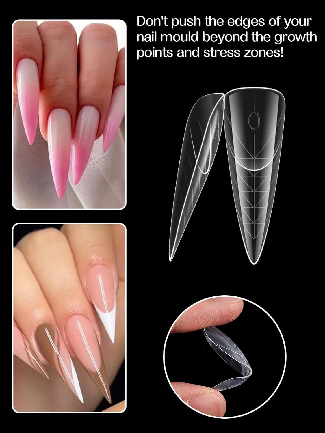 TOROKOM 150Pcs Poly Extension Gel Dual Nail Forms Clear Nail Forms Full Stiletto Nail Molds 15 Sizes for Gel Manicure Nail Art Design Salon&DIY