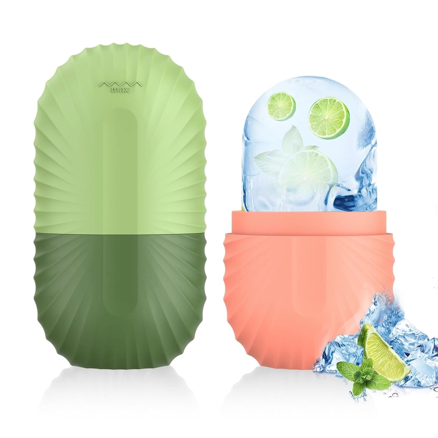 2pcs Ice Roller for Face and Eye, Silicone Ice Facial Roller Ice Holder, Face Ice Mold Skin Care, Face Icers Reusable Ice Cube Roller for Shrink Pores Anti Wrinkle Reduce Puffiness, Pink Green
