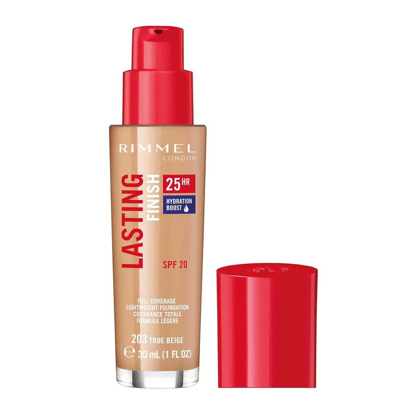 Rimmel London Lasting Finish 25HR - 203 True Beige - Foundation, 25-Hour Wear, Full Coverage, Waterproof, 1oz