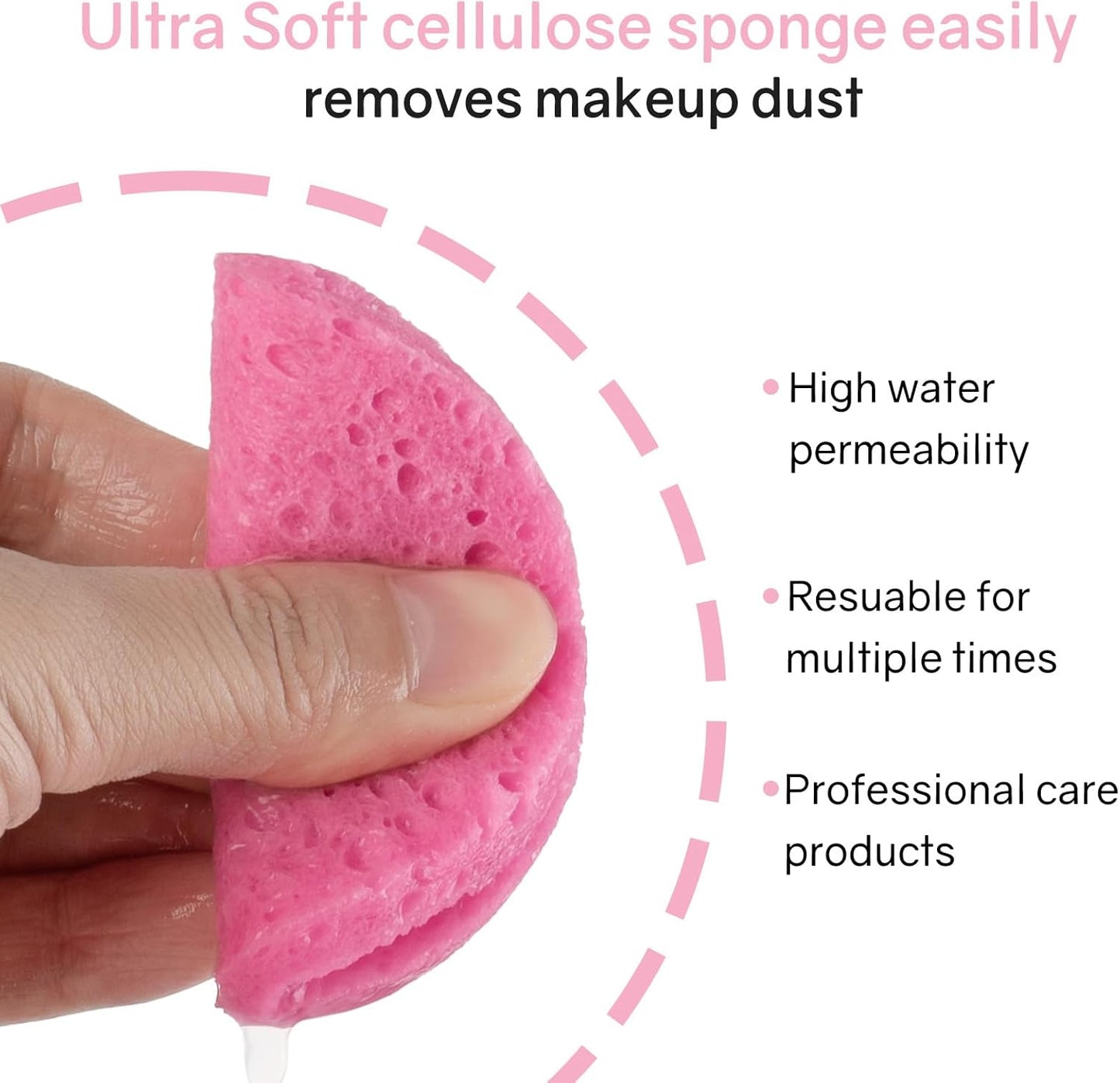 50-Count Compressed Facial Sponges,100% Natural Cellulose Cosmetic Make Up Sponges for Face Daily Facial Cleansing,Exfoliating,Makeup Removal(Pink)