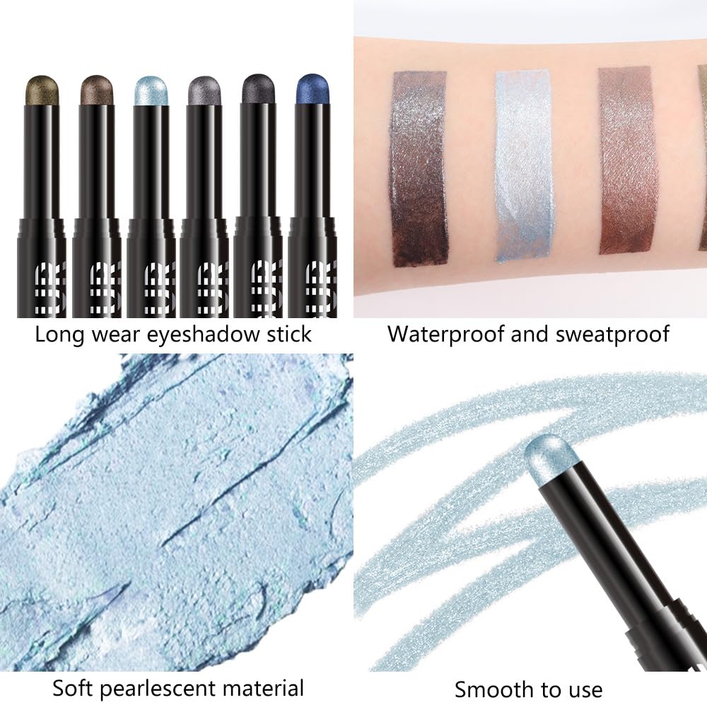 Silver Grey Shimmer Cream Eye Shadow Stick Makeup for Women, Silver Grey Shimmer Matte Eye Shadow Brightener Stick for Eyes, Waterproof Eyeshadow Pencil Applicator Blendable for Eye Highlight 15