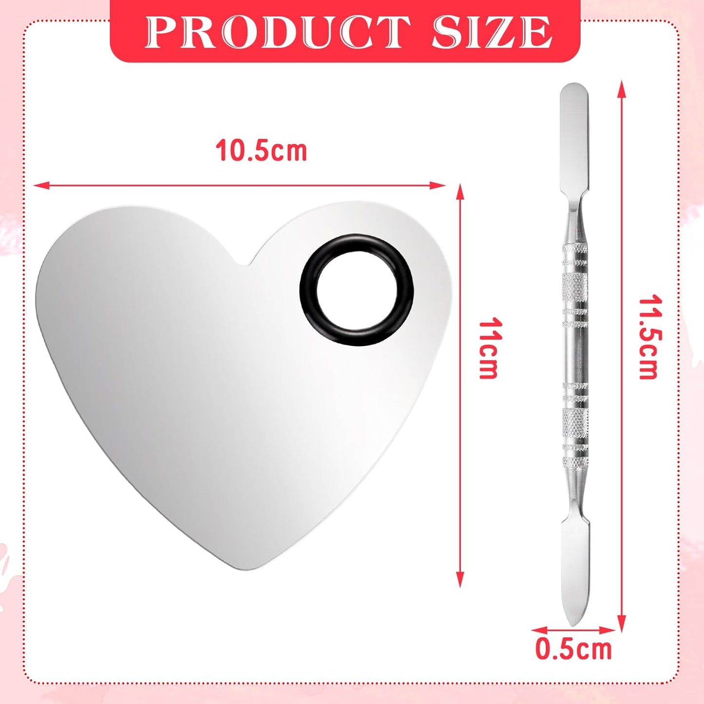 2 Pcs Stainless Makeup Mixing Palette,Tool for Mixing Foundation Nail-Art,Palette with A Stick,Storage Bag,Beauty Salon Color Cream Mixing Palette,Makeup Artist,Makeup Enthusiast (Heart Shaped)