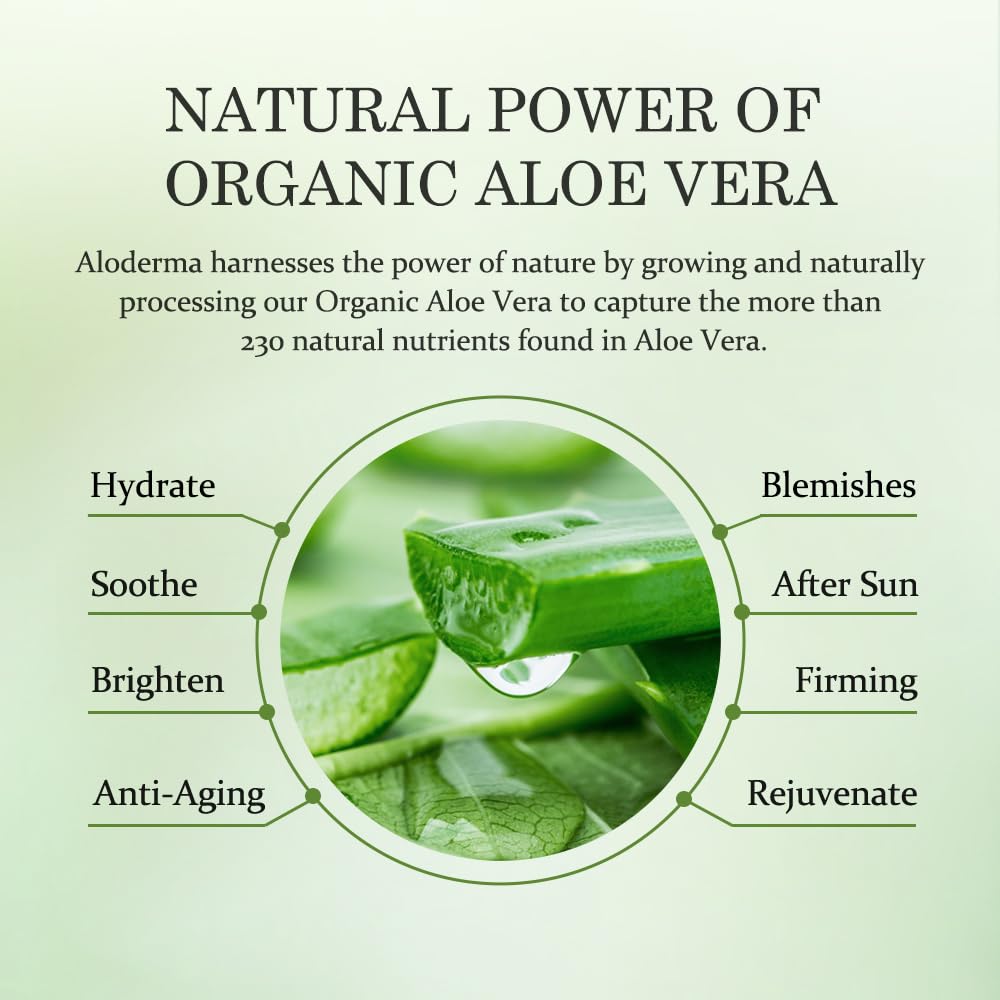 Aloderma Organic Aloe Vera Gel for Face Made within 12 Hours of Harvest, 96% Pure Aloe Vera Gel for Skin, Scalp, & Hair, Soothing Aloe Face Moisturizer, Multipurpose, Hydrating Aloe Gel, 7oz, 3-Pack