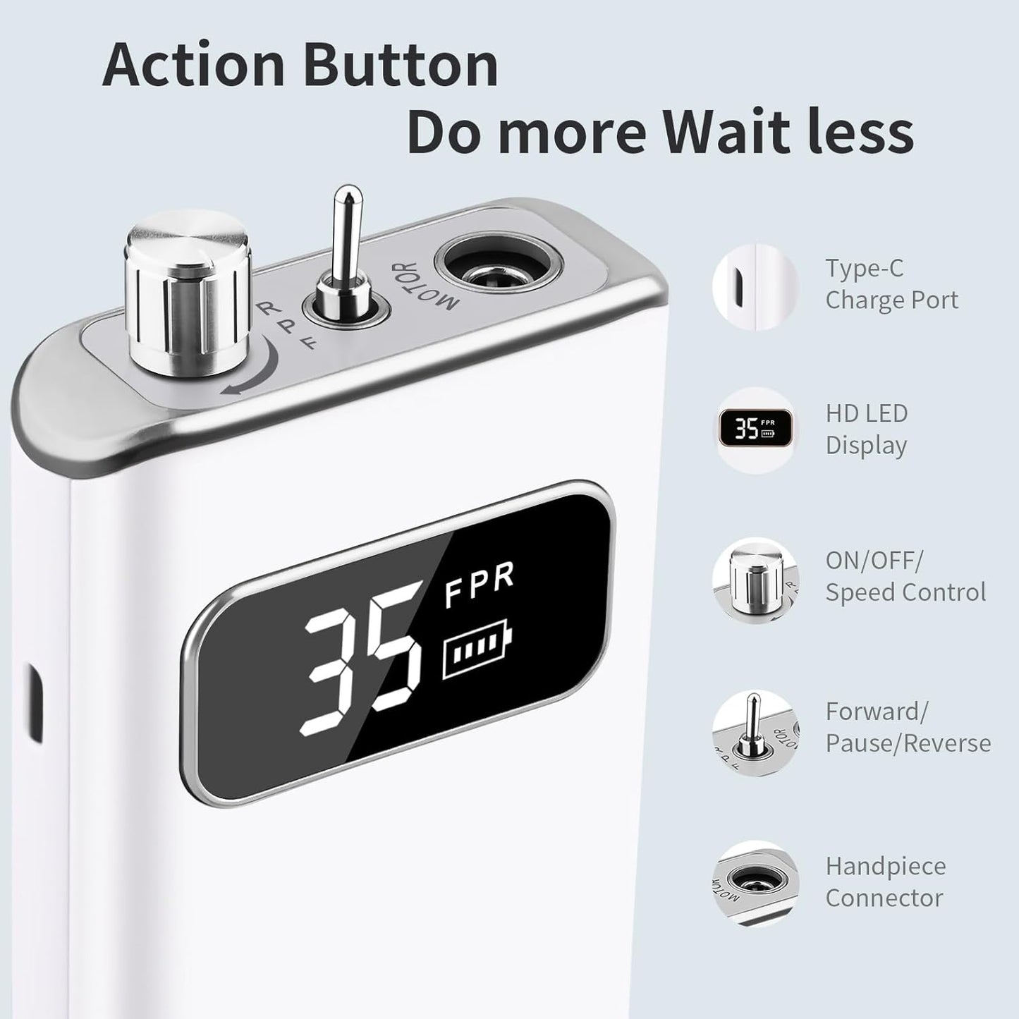 Electric Nail Drill File, Professional Portable Nails Drills Kit with Rechargeable Base 7 uñas Bits, Cordless Efile for Poly Gel Acrylic Nails Remover Home Salon Pedicure Manicure Tool, White