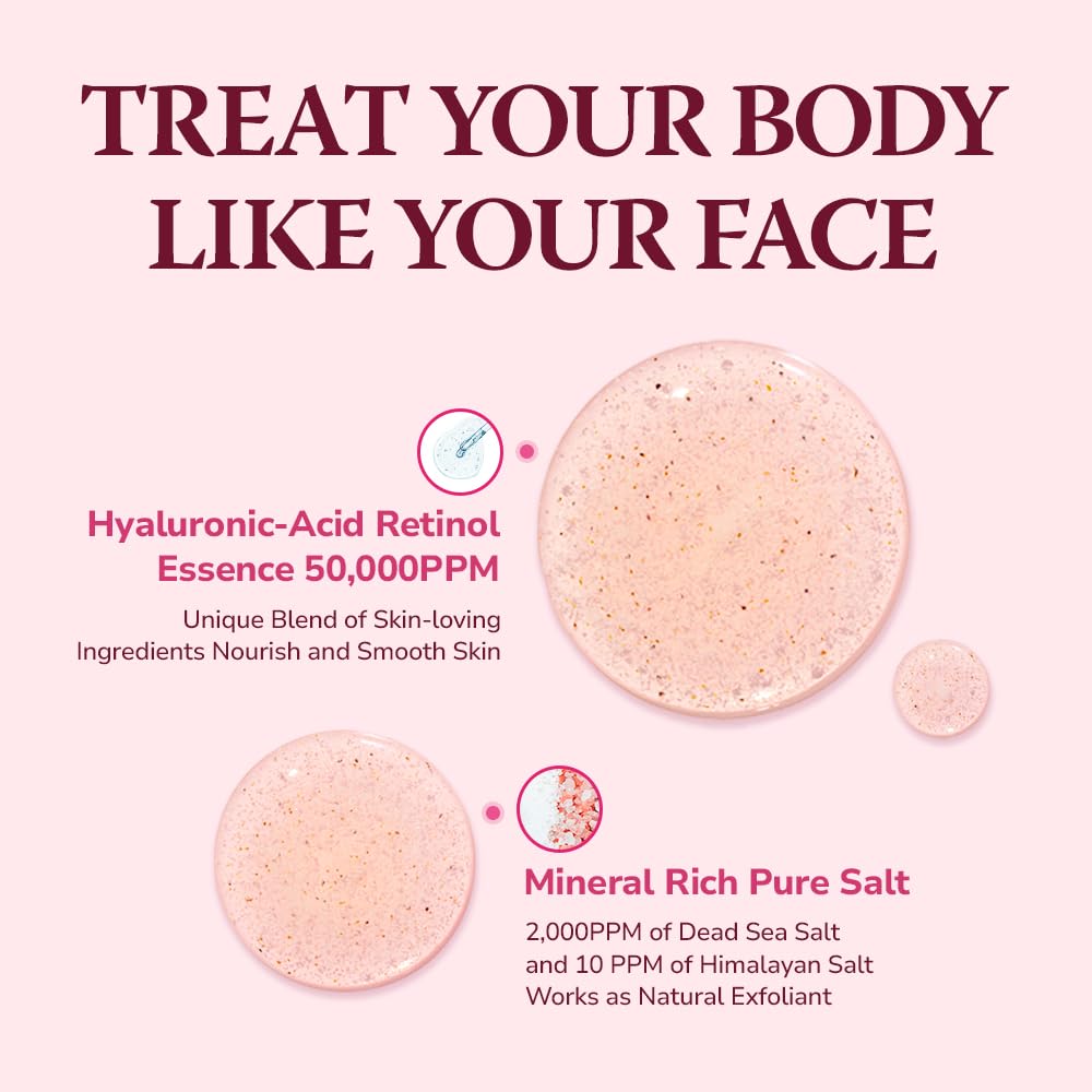 HIMALAYA PINKSALT Daily Scrub & Body Wash - Exfoliating Body Scrub, Dead Sea Salt & Himalayan Pink Salt, Natural Moisturizing Bodywash, Retinol & Hyaluronic Acid Shower Gel, Korean Skincare 14.1oz