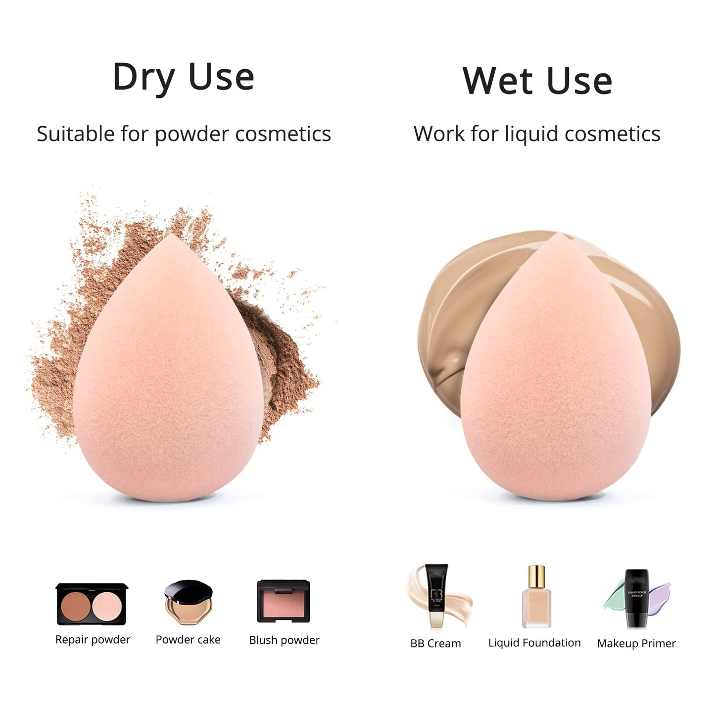 BEAKEY Makeup Sponge Set, Foundation Blending Sponge, Beauty Sponges Flawless for Liquid, Cream, and Powder, Microfiber Latex-Free and Vegan Boun Boun Sponges, 5 Pcs Pink Makeup Sponges