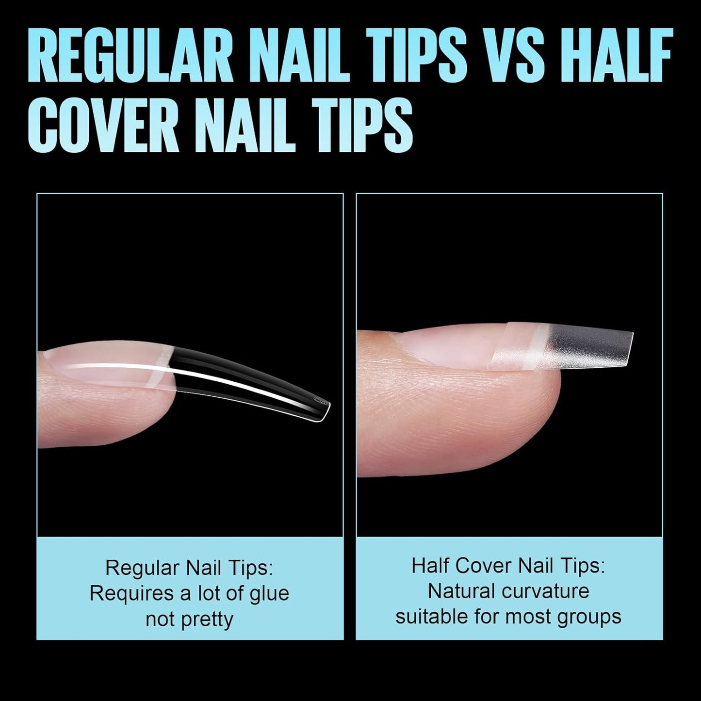 TOMICCA Short Coffin Nail Tips, Acrylic Half Cover Nail Tips Coffin 240Pcs, No C Curve Full Matte Gel Nail Short, Nail Extension Tips for Beginner and Professional 12 Sizes