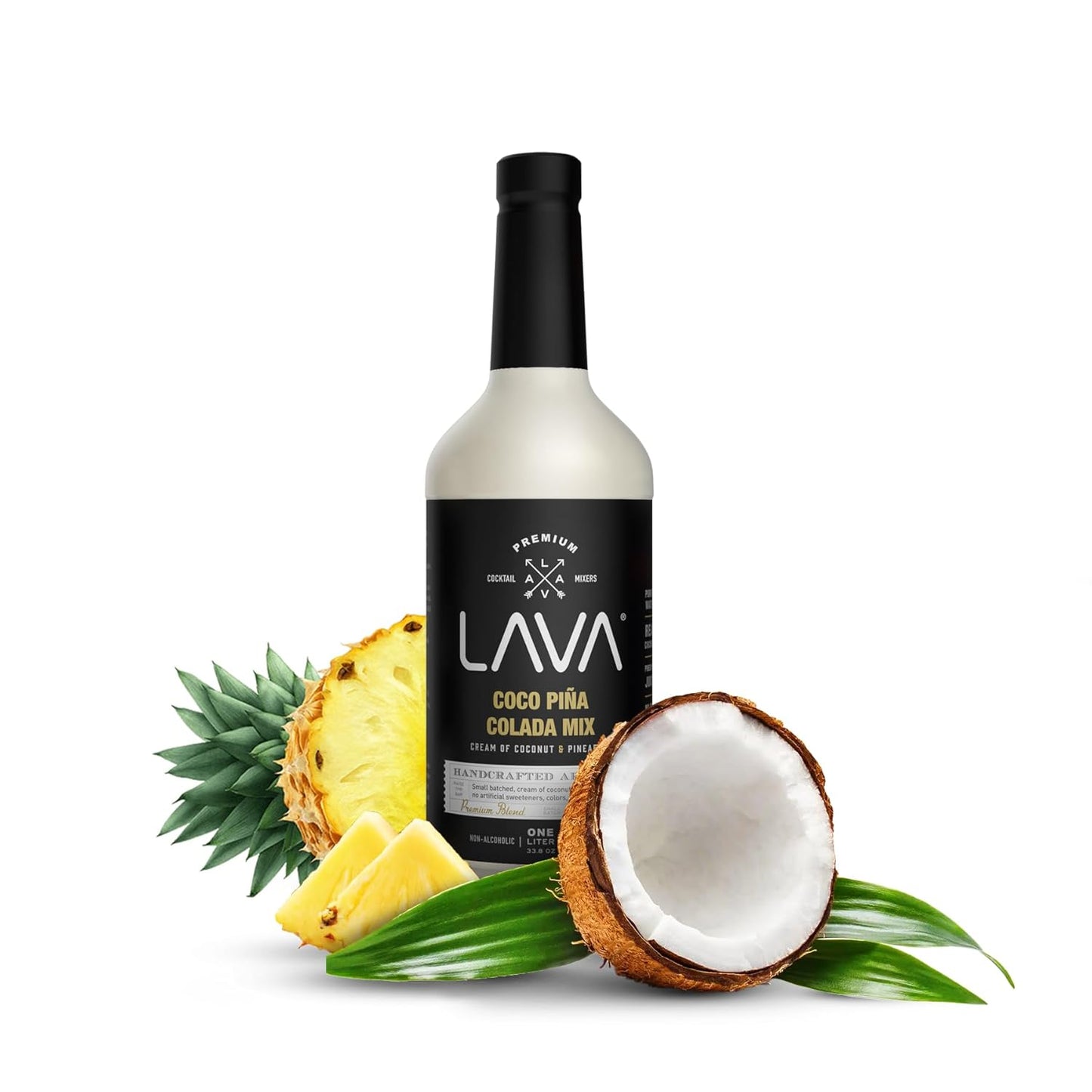 (3 Pack) LAVA Premium Coco Pina Colada Made with Cream of Coconut and Real Pineapple, No Artificial Sweeteners or Flavors, 1-Liter (33.8oz) Glass Bottle.