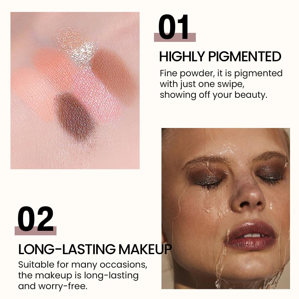 6-Color Nude Champange Brown Matte & Shimmer Eyeshadow Palette with Mirror – Highly Pigmented, Long-Lasting Eye Makeup for Artists & Creative Looks (02#)