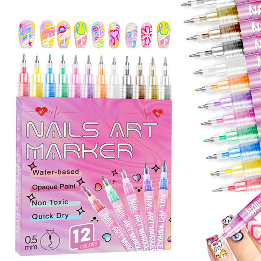 12 Colors Nail Art Pens Set, 2026 New DIY Nail Art Markers for Gel Nails, 3D Nail Polish Pens Quick Dry Graffiti Dotting Point Liner Pens Acrylic Paint Pens Kit for DIY Nail Art Drawing Painting Tools