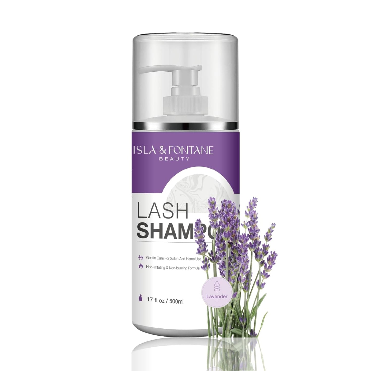 ISLA & FONTANE Lash Shampoo Bulk – Multi-Scent Series – 17 fl oz / 500ml | Gentle Eyelash Cleanser for Lash Extensions | Non-Irritating | Professional Lash Bath Foam For Salon And Home Use (Lavender)