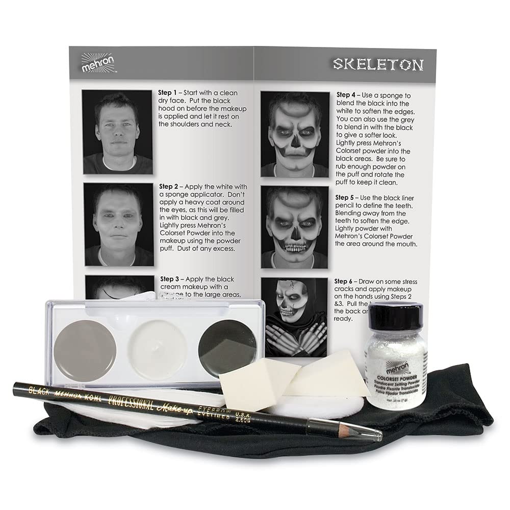 Mehron Makeup Premium Character Kits| Makeup Kits for Halloween & Cosplay| Made in the USA | Complete Makeup Kit | Includes all Makeup, Tools, & Instructions on How to Create the Look | (Skeleton)