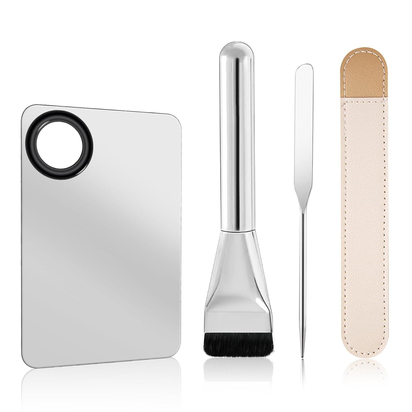 Makeup Mixing Palette with Foundation Brush and Spatula, Stainless Steel Makeup Palette Tray Mixer Nail Art Palette Mixing Tray