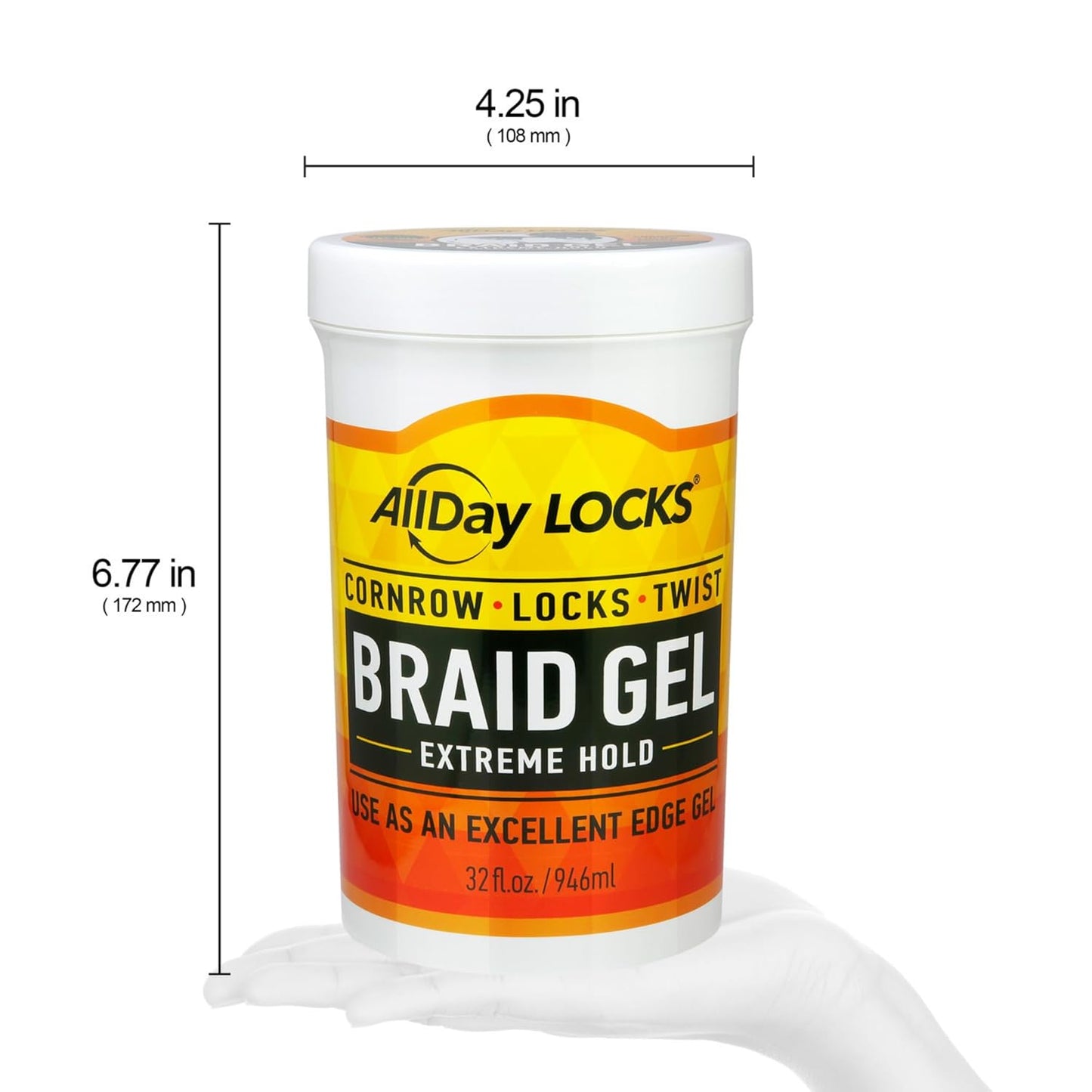 AllDay Locks Braid Gel (Jar) | Extreme Hold, High Shine | Frizz & Flake-Free Edge Control | Tea Tree, Lavender, Peppermint Oil | Slick & Style Braids, Locks, Twists, Cornrows | 32 oz