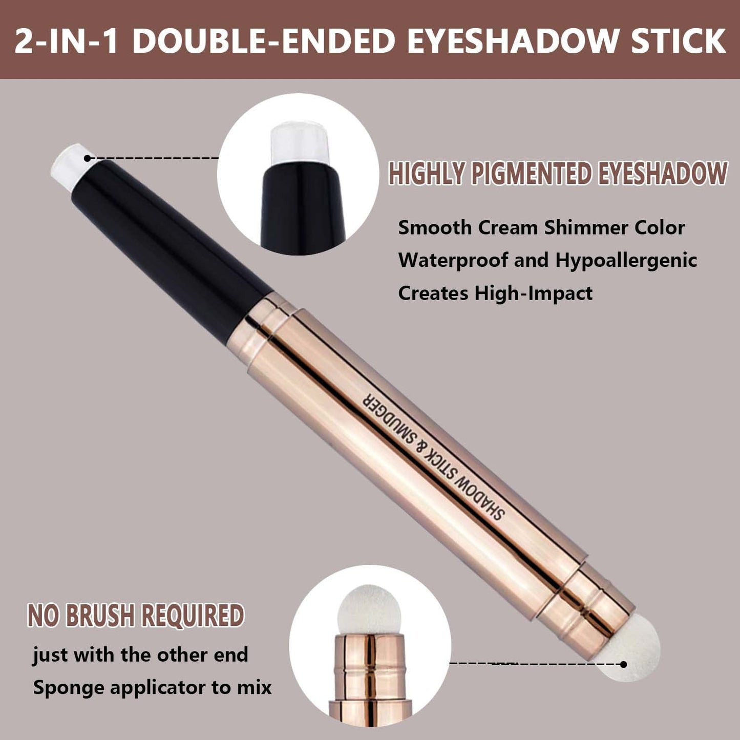White Eyeshadow Stick Makeup, Highlighter Matte Cream Eye Shadow Pencil, Waterproof Hypoallergenic Long Lasting Crayon, Glitter Primer Palette Shimmer Eyeliner Pen wiht Soft Brush