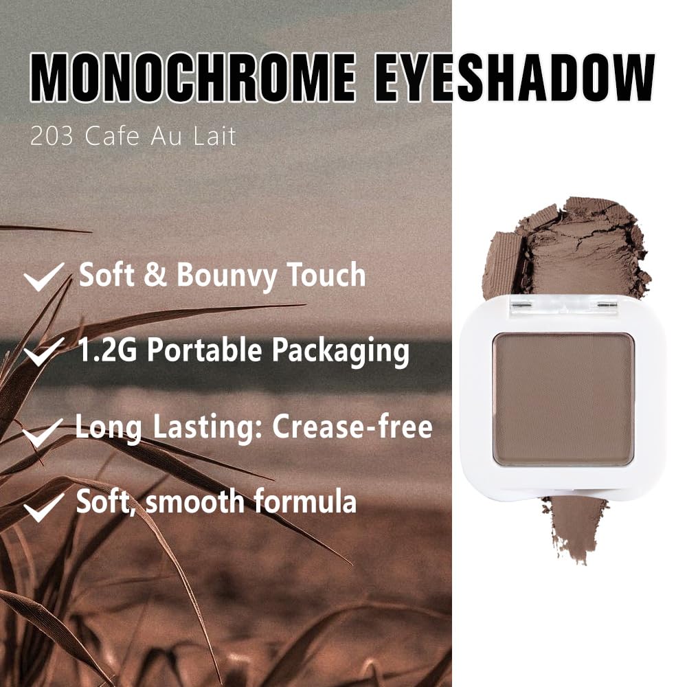 Kaely Pressed Single Eyeshadow Makeup, Cocoa Brown Matte Highly Pigmented Monochrome Eye Shadow Palette, Waterproof Neutral Powder Mini Eyeshadow, sombras para ojos, Lightweight Blendable, 18