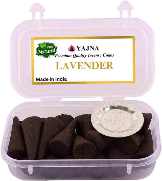 Yajna Lavender 100%-Natural-Incense-Cones Handmade-Hand-Dipped Organic-Chemicals-Free for-Purification-Relaxation-Positivity-Yoga-Meditation The-Best-scents (60 Count)