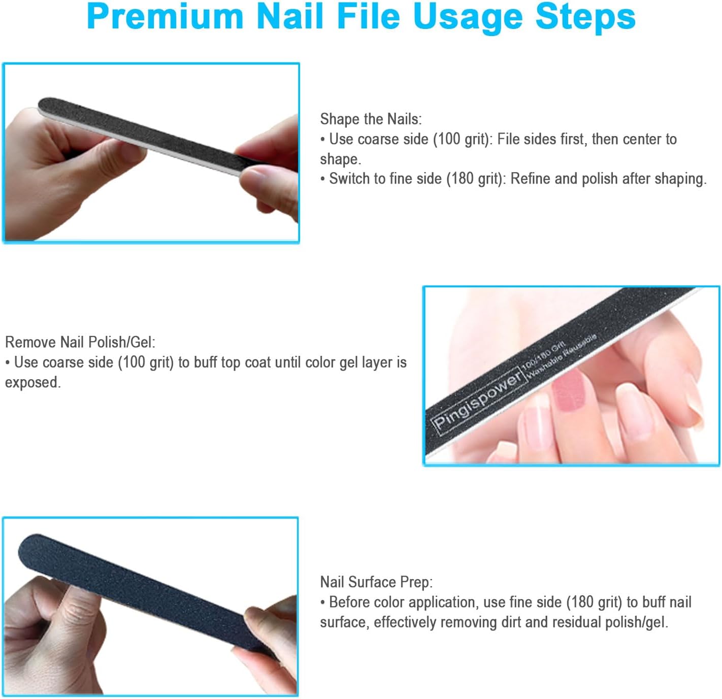 Nail File Set, 14PCS Professional Metal & Emery Board Files for Natural & Acrylic Nails(100/180 Grit), Double Sided Reusable & Washable Nail Care Manicure Kit for Women Home & Salon