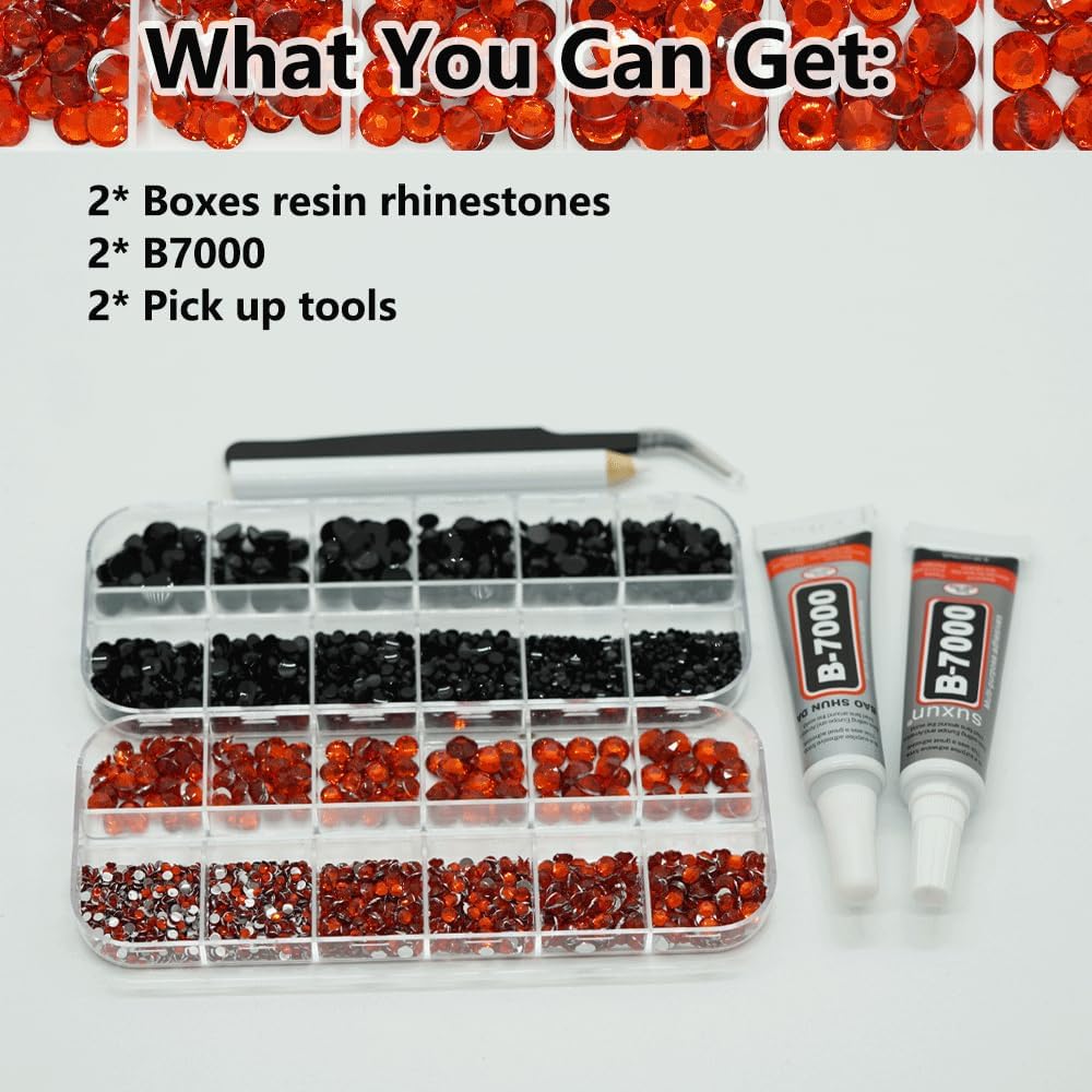 Black and Red Rhinestones with Glue(S8-S30) for Bedazzling,2mm-6mm Non-Hotfix Flatback Nail Gems Beads with B7000, Resin Nail GemsStones Diamond Kit for Bedazzle Crafting, Nails DIY Art Decoration