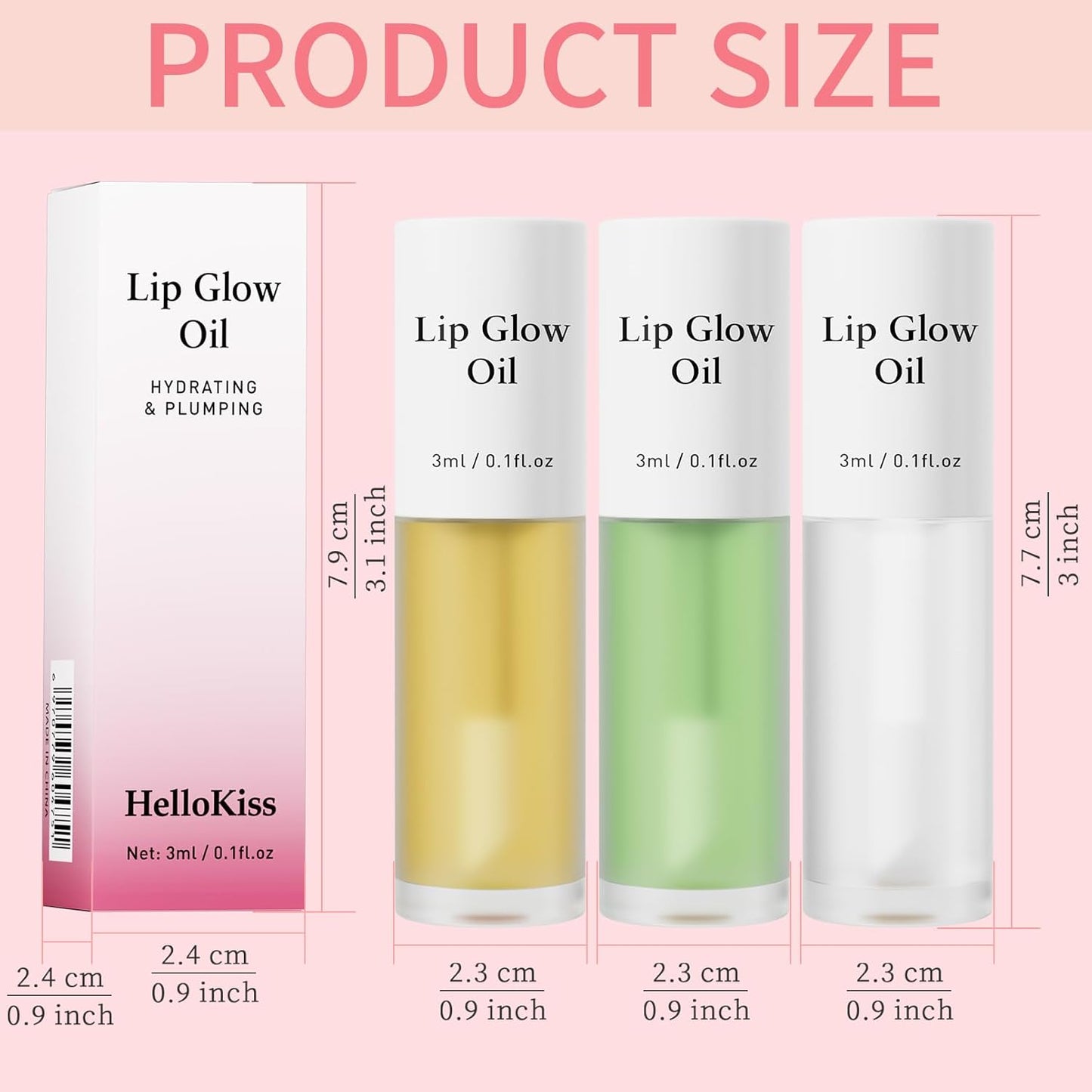 Hellokiss 3Pcs Lip Glow Oil,Moisturizing Lip Plumper Gloss,3 Fruit Flavoured Lip Balm Lip Care,Clear Plumping Lip Gloss,Non-Sticky Long Lasting Hydrating Lip Oil(Honey,Green Apple,Coconut)