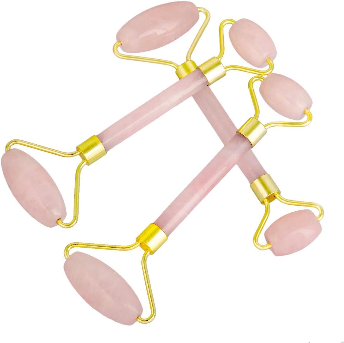 Rockcloud Natural Crystal Stone Roller Massager Double Neck Face & Neck Massage Therapy Anti-Aging Wrinkle Healing Slimming Skincare Tool,Rose Quartz