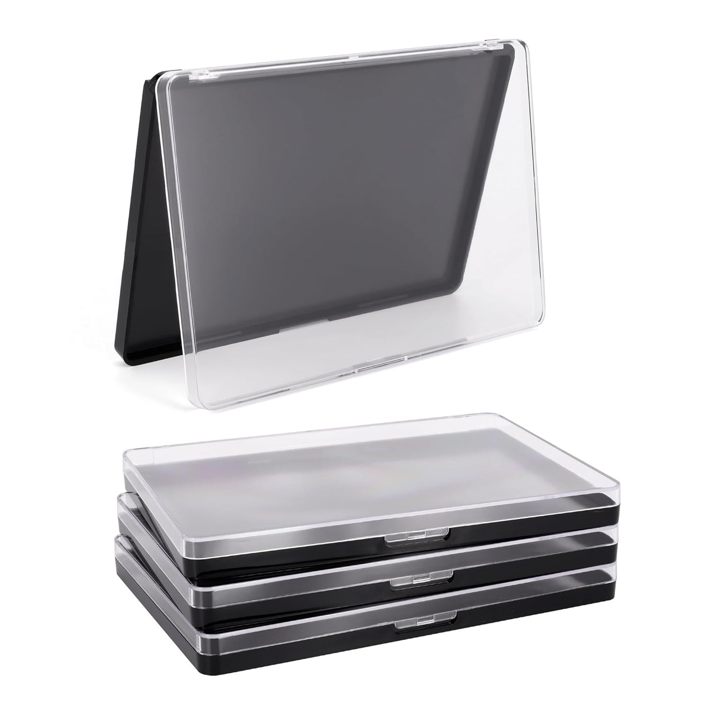 Magnetic Makeup Palette with Clear Top, 3Pack Empty Eyeshadow Pan Dispensing Storage Box with 60Pcs Adhesive Metal Stickers for DIY Cosmetics Lipstick Blush Powder-7.87”X5.51”Palette