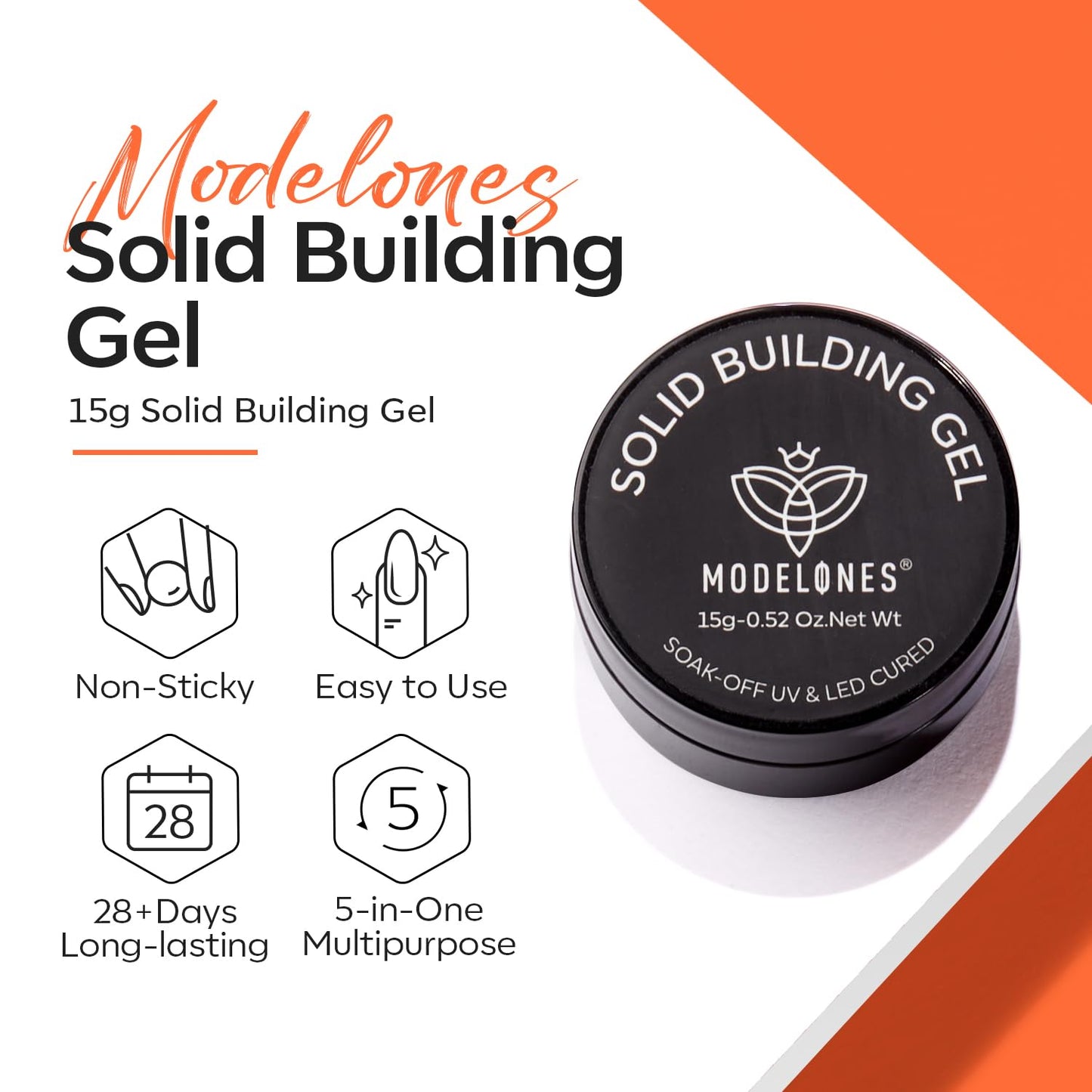 modelones 3D Sculpting Gel, Milky White Solid Nail Builder Hard Gel for Nail Art Molding & Extensions for Chrome Powder, Nails Glitter Polish Home DIY Manicure, U V Lamp Needed