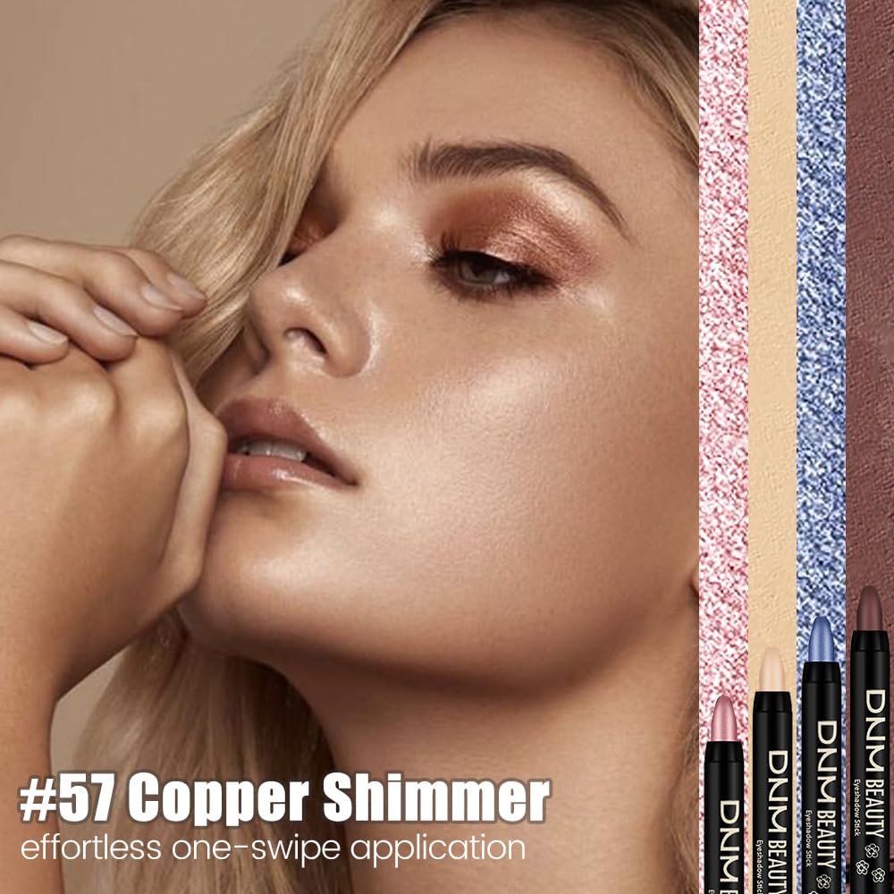 evpct Copper Shimmer Cream Eye Shadow Sticks Brightener Pencils for Women, Shimmery Bronze Silky Eyeshadow Applicator Stick Pen Waterproof, Blendable Crease-Proof Stick Eyeshadow Shimmer Eye Makeup 57