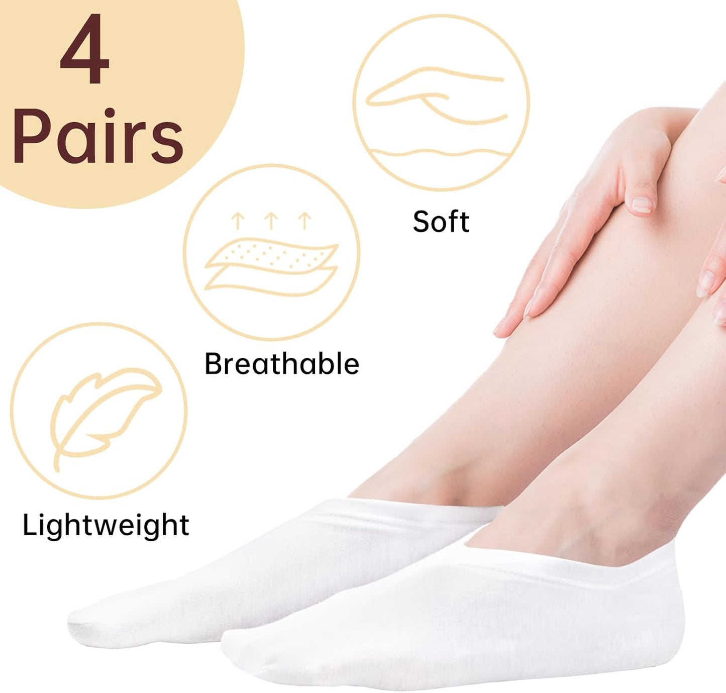 BLMHTWO 4 Pairs Moisturizing Socks, Overnight Foot Care, For Dry Cracked Feet, White Cotton